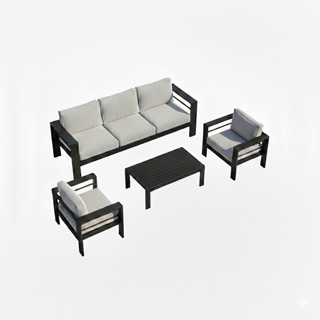 Outdoor Patio Set Aluminum Black Gray 4 Piece 73in Sofa