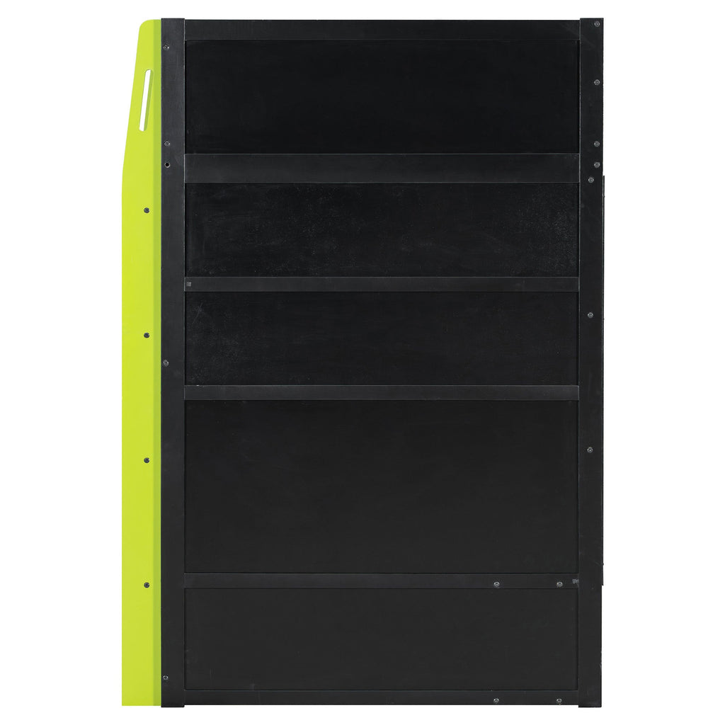 Twin Size Wood Loft Bed with Desk, Multi-storage Shelves and RGB Light, Green