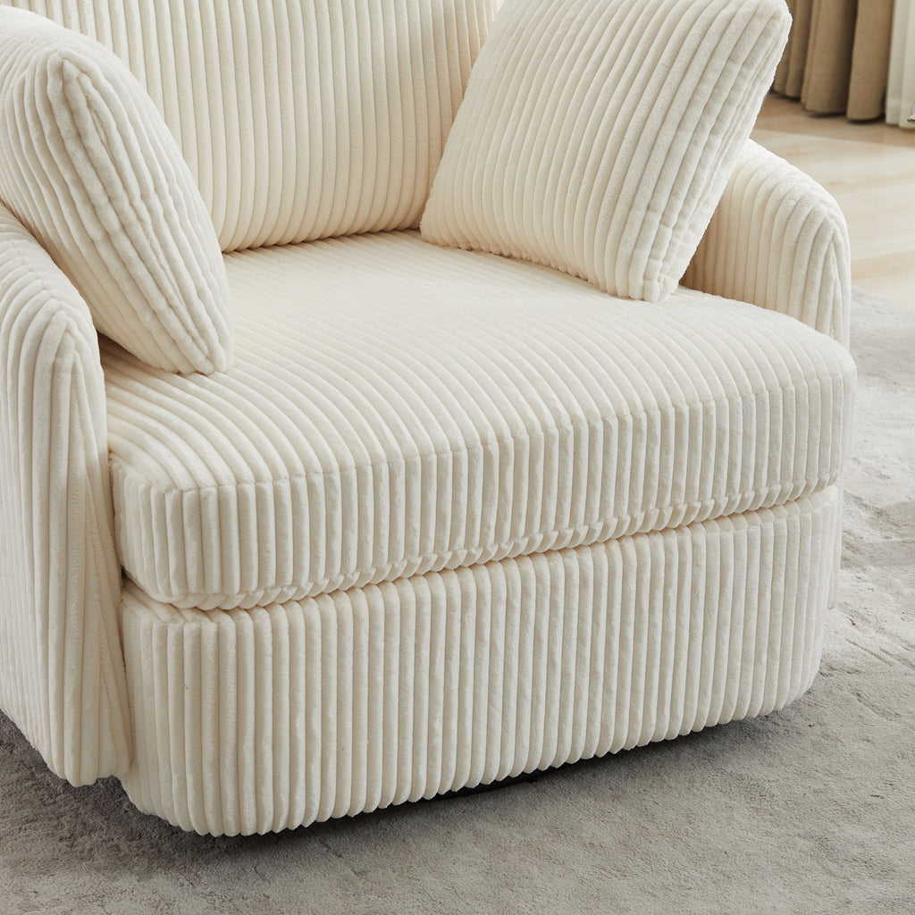 Accent Chair Swivel Round Oversized Corduroy Ivory 360 Degree 3 Pillows 40 In