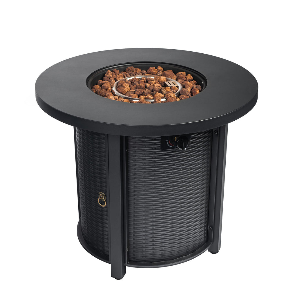 30 Inch Round Propane Gas Fire Pit Table 50000 BTU, Black