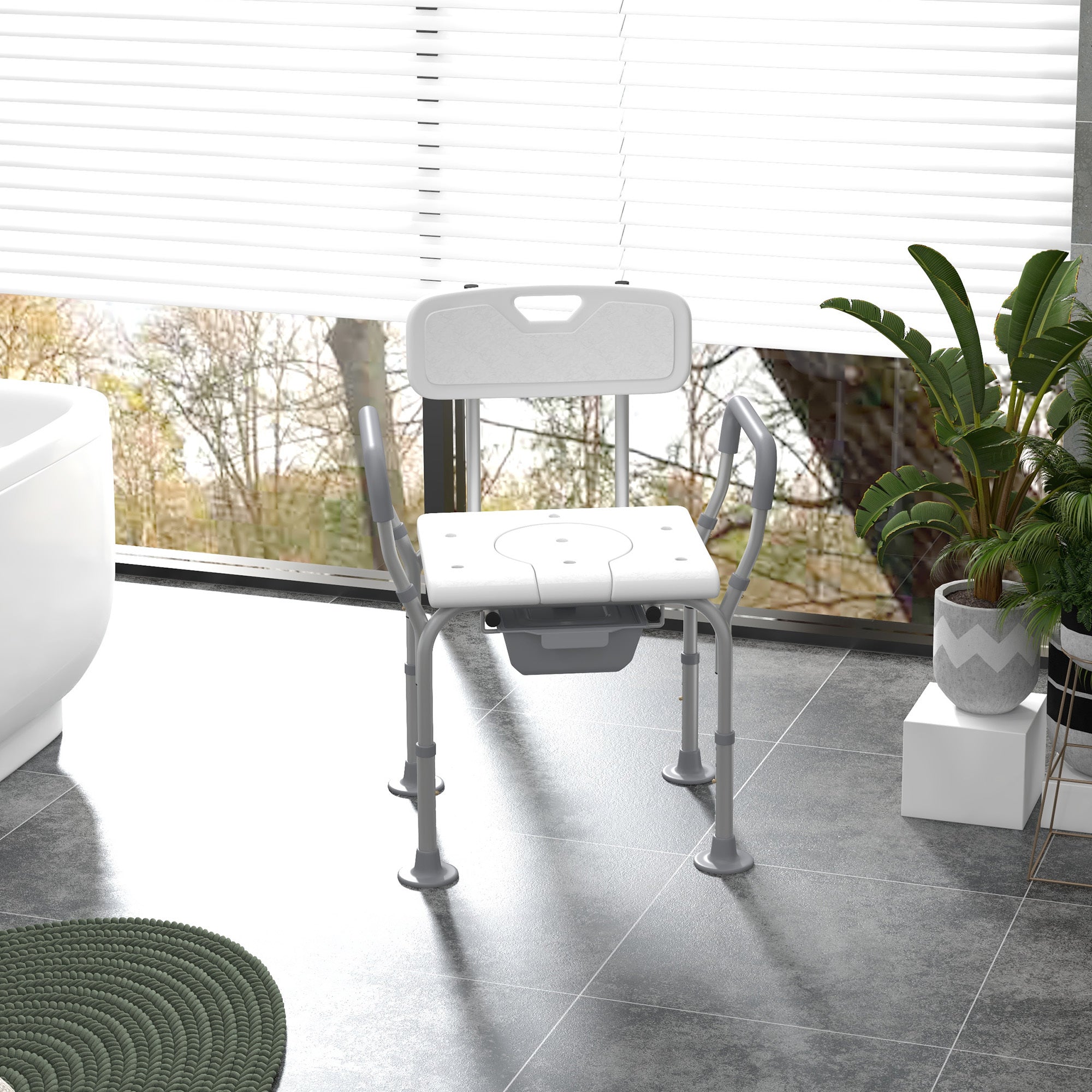 Shower Chair 3-in-1 Aluminum Commode Raised Toilet Seat Adjustable 299 LB