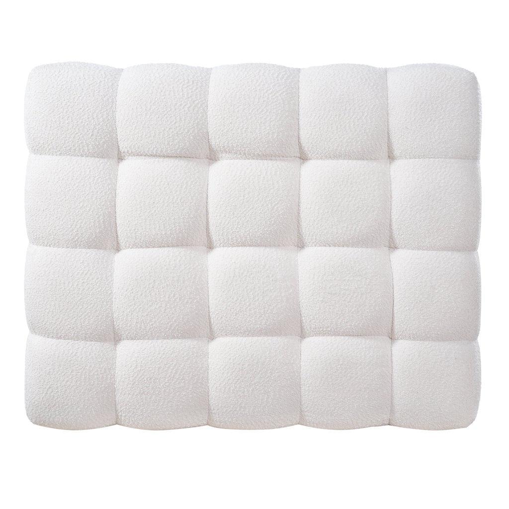 White Boucle Rectangular Ottoman Rubberwood Legs 44.5x35.5x18.5