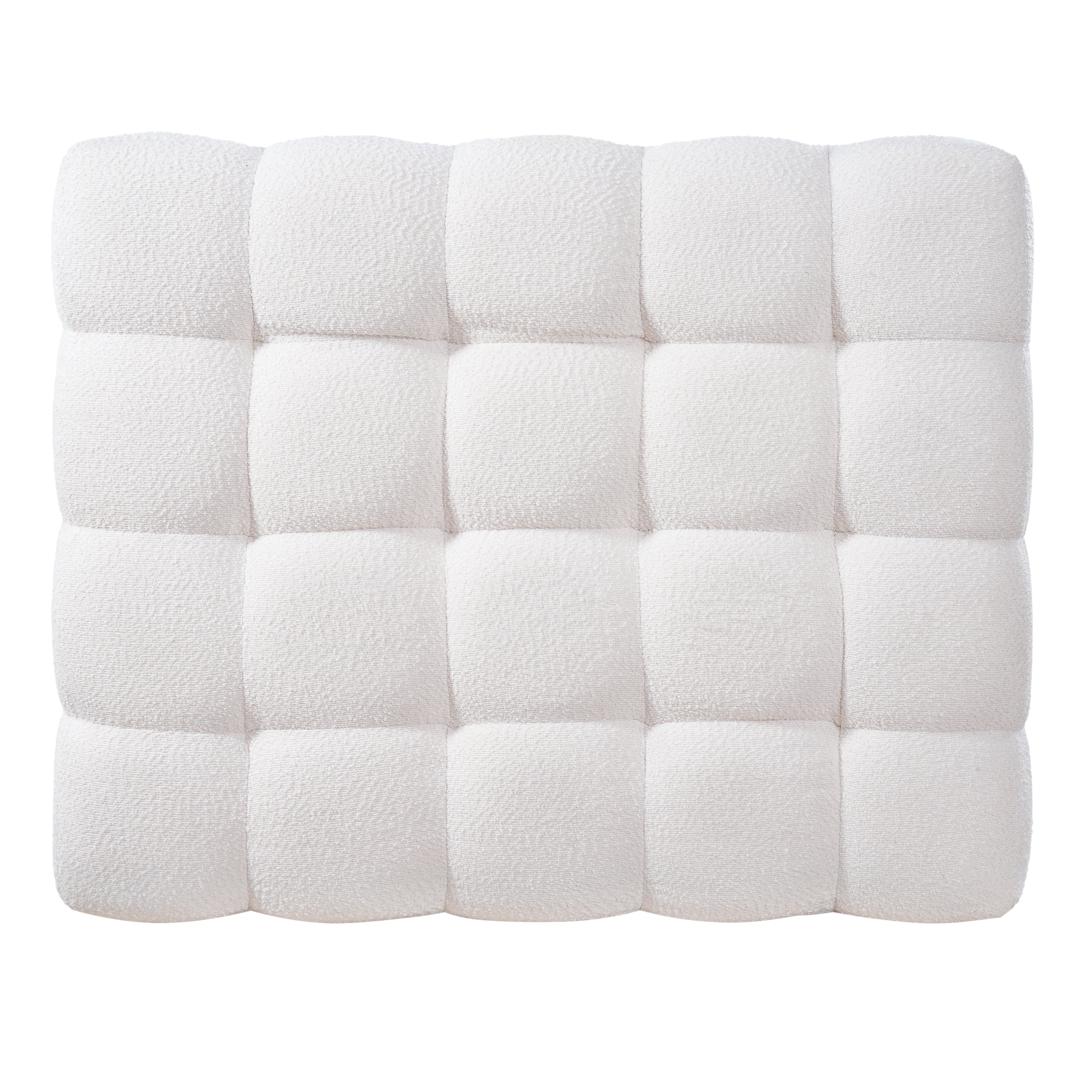 White Boucle Rectangular Ottoman Rubberwood Legs 44.5x35.5x18.5