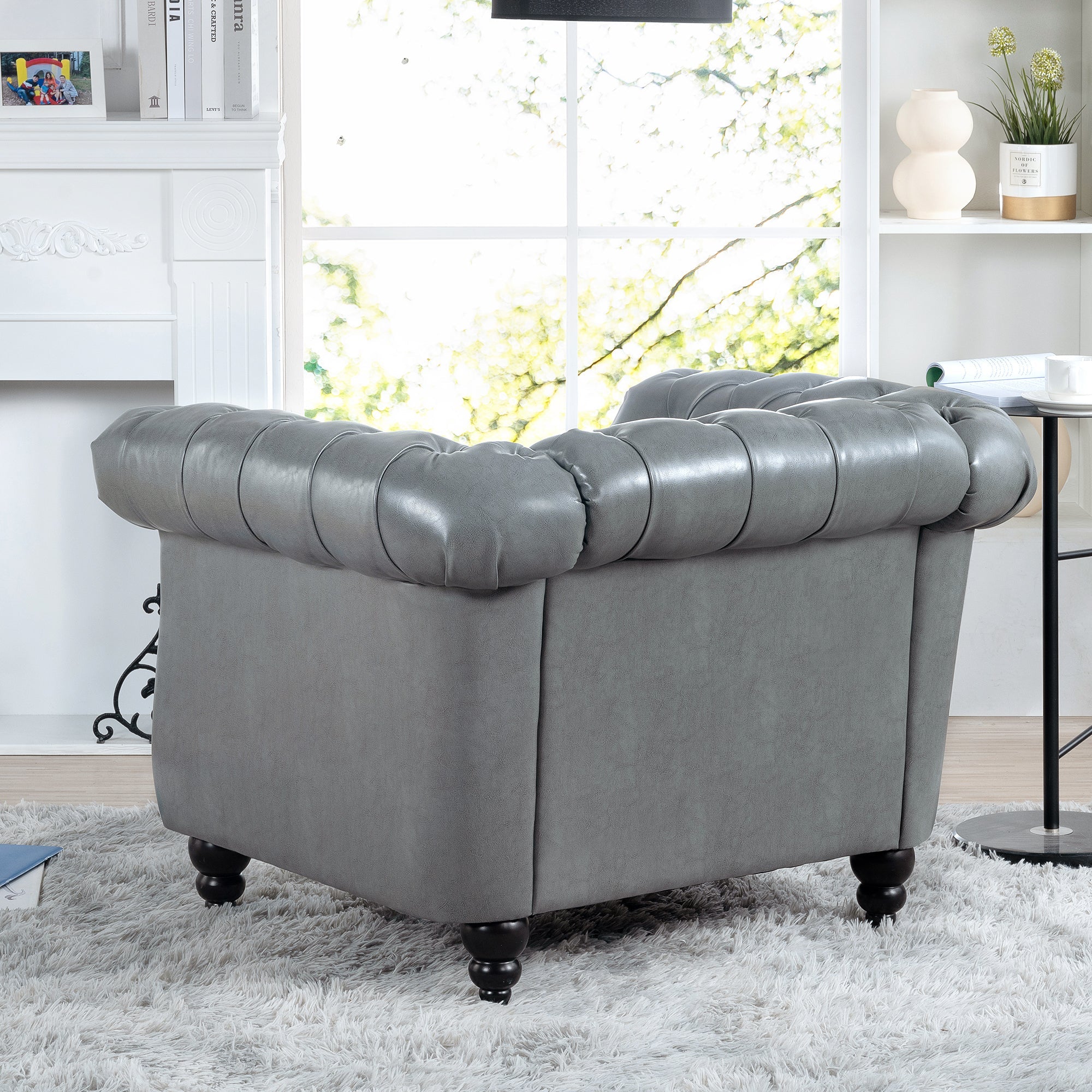 Accent Chair Contemporary PU Leather Gray Birch Legs 39x32x28 In 220 LB