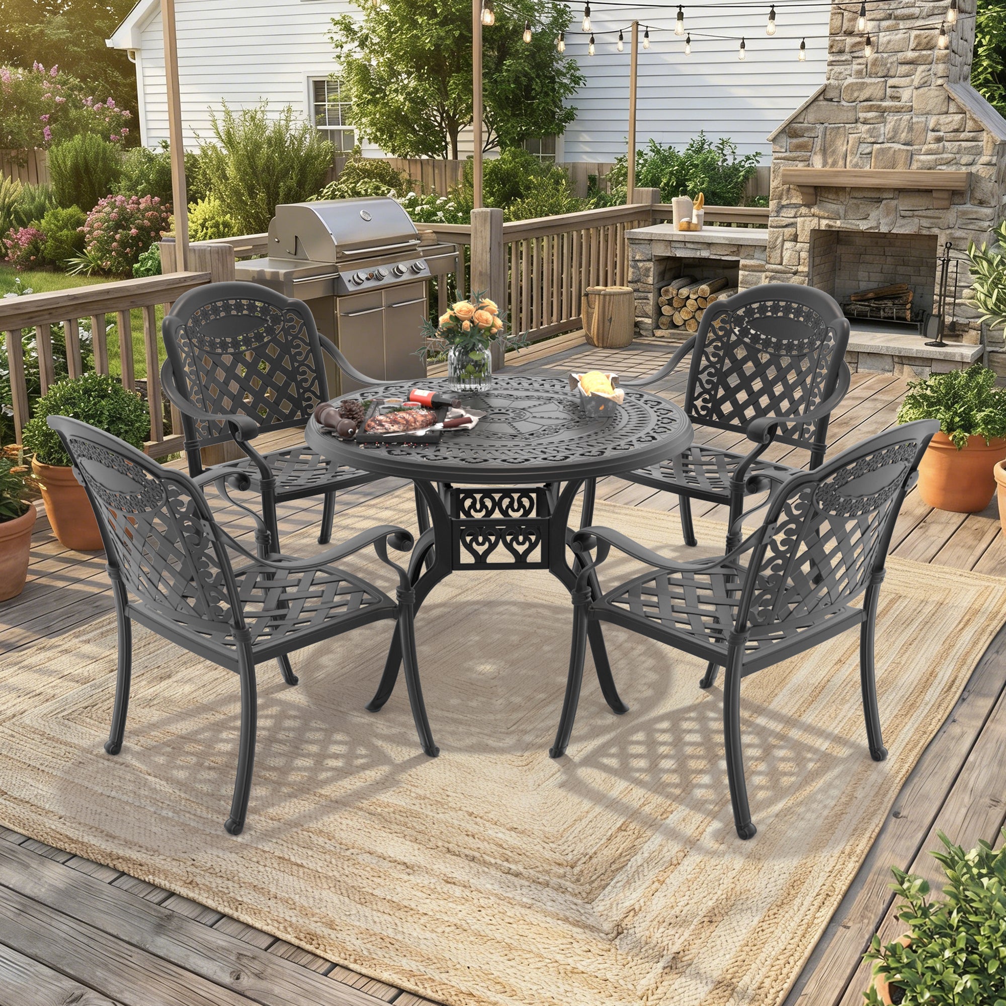 Outdoor Patio Set Cast Aluminum 5 Piece Stackable