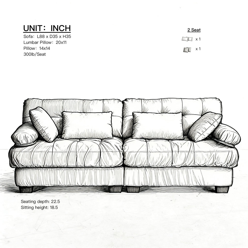 Sectional Sofa Cloud Modular Flannelette Beige 2 Seat 88 In 4 Pillows