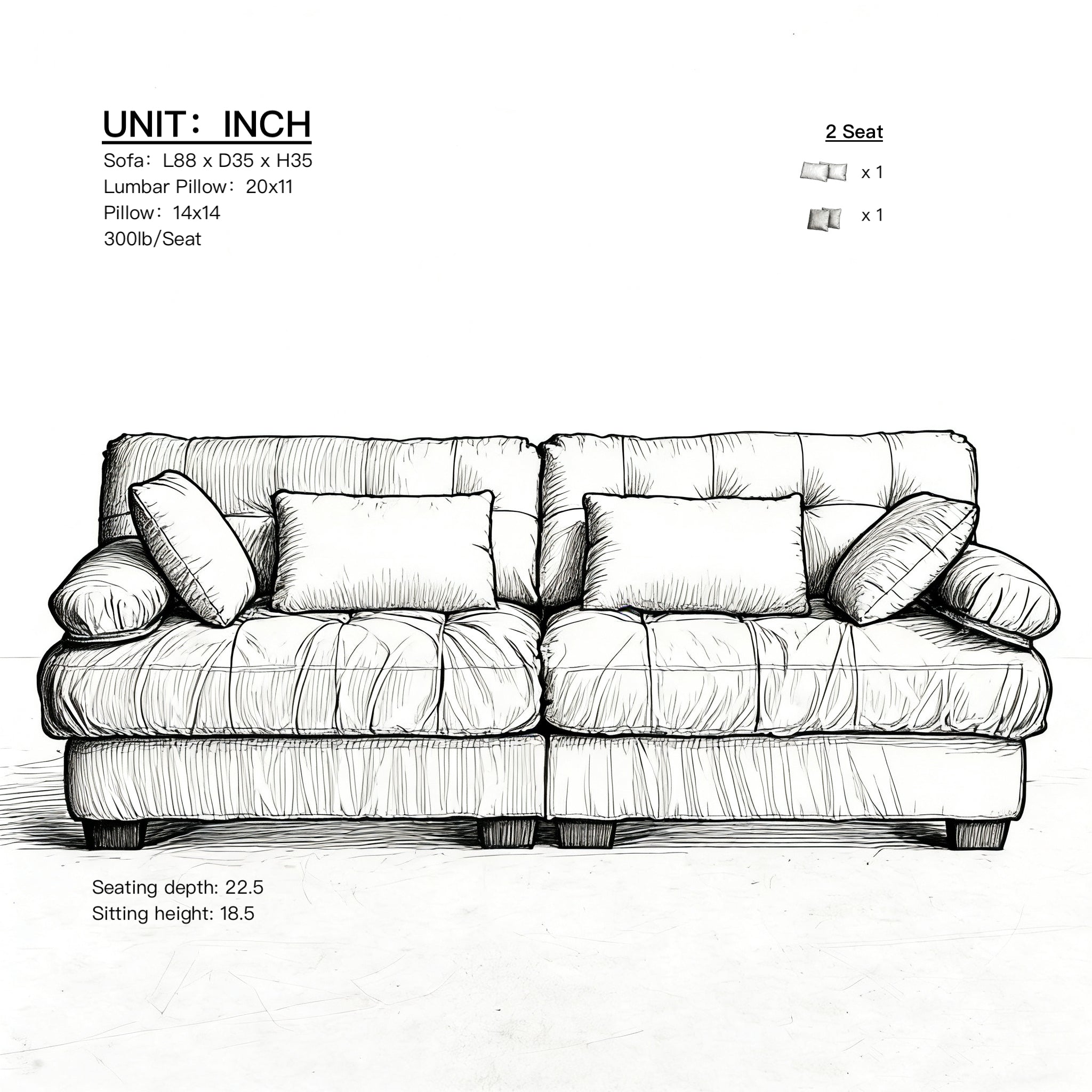 Sectional Sofa Cloud Modular Flannelette Beige 2 Seat 88 In 4 Pillows