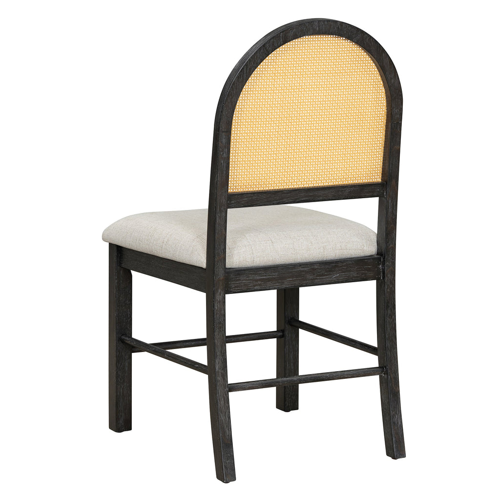 7-Piece Farmhouse Dining Table Set for 6, 59.8 in Rectangular Table with Rattan Chairs