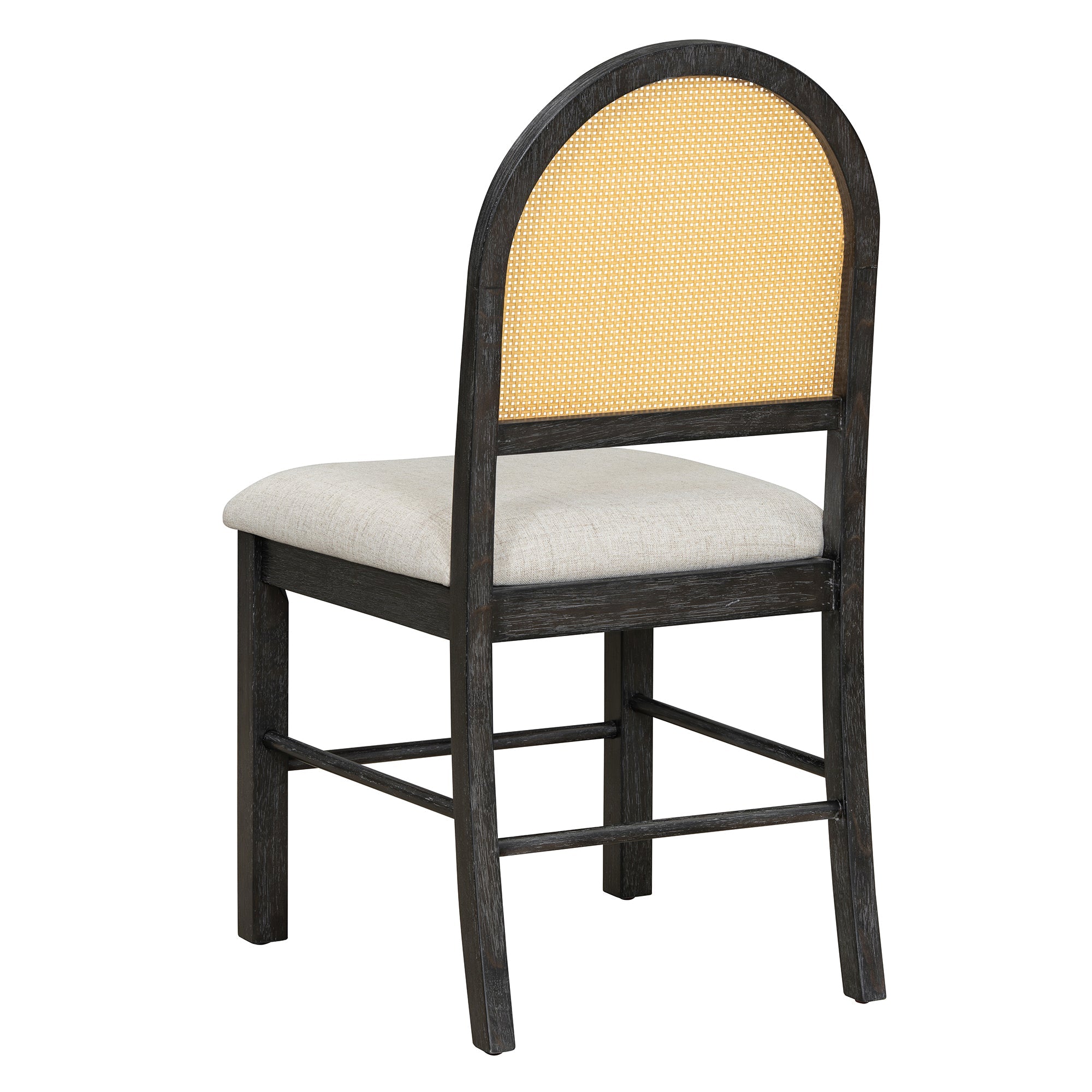 7-Piece Farmhouse Dining Table Set for 6, 59.8 in Rectangular Table with Rattan Chairs