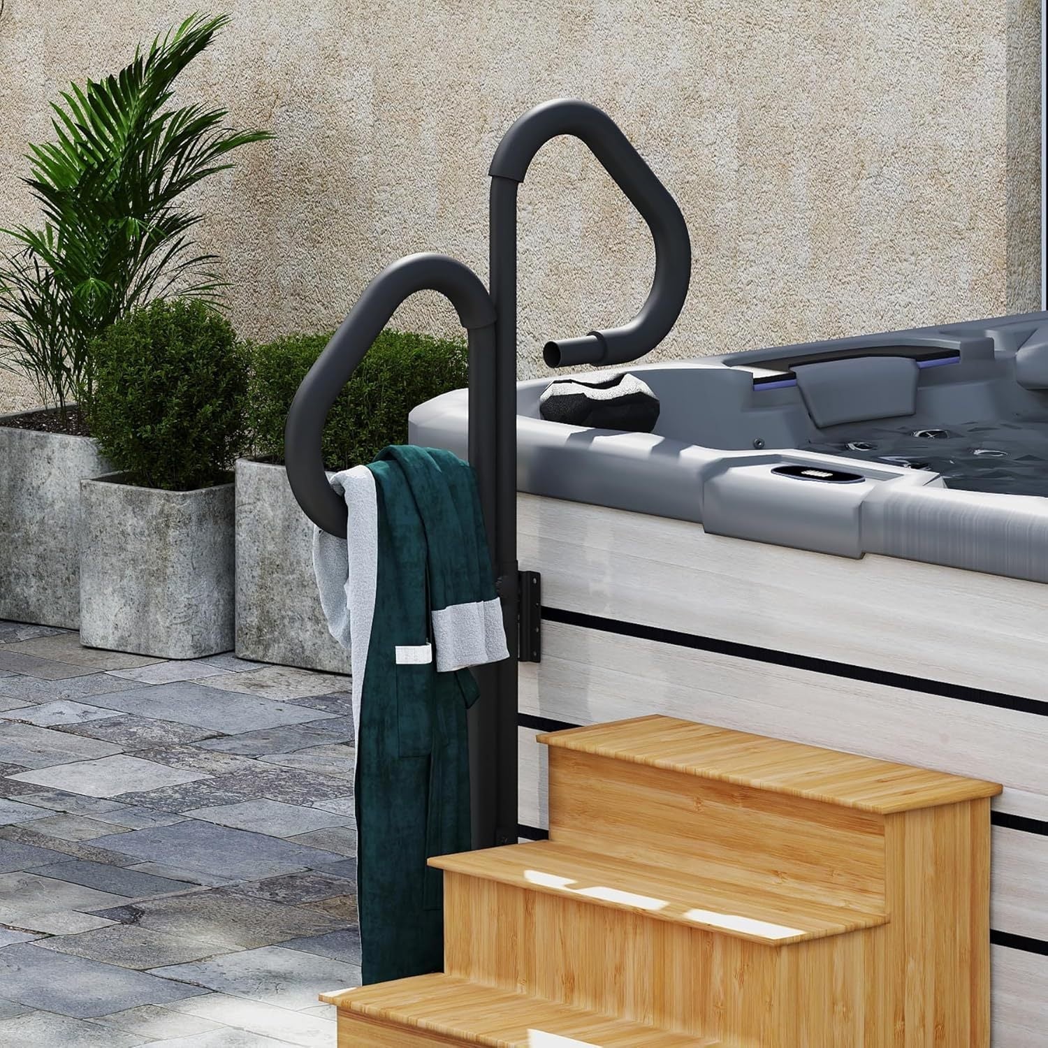Two-Way Hot Tub Handrail, Aluminum Spa Hand Rail 44''-60'' Adjustable 600 LBS Capacity