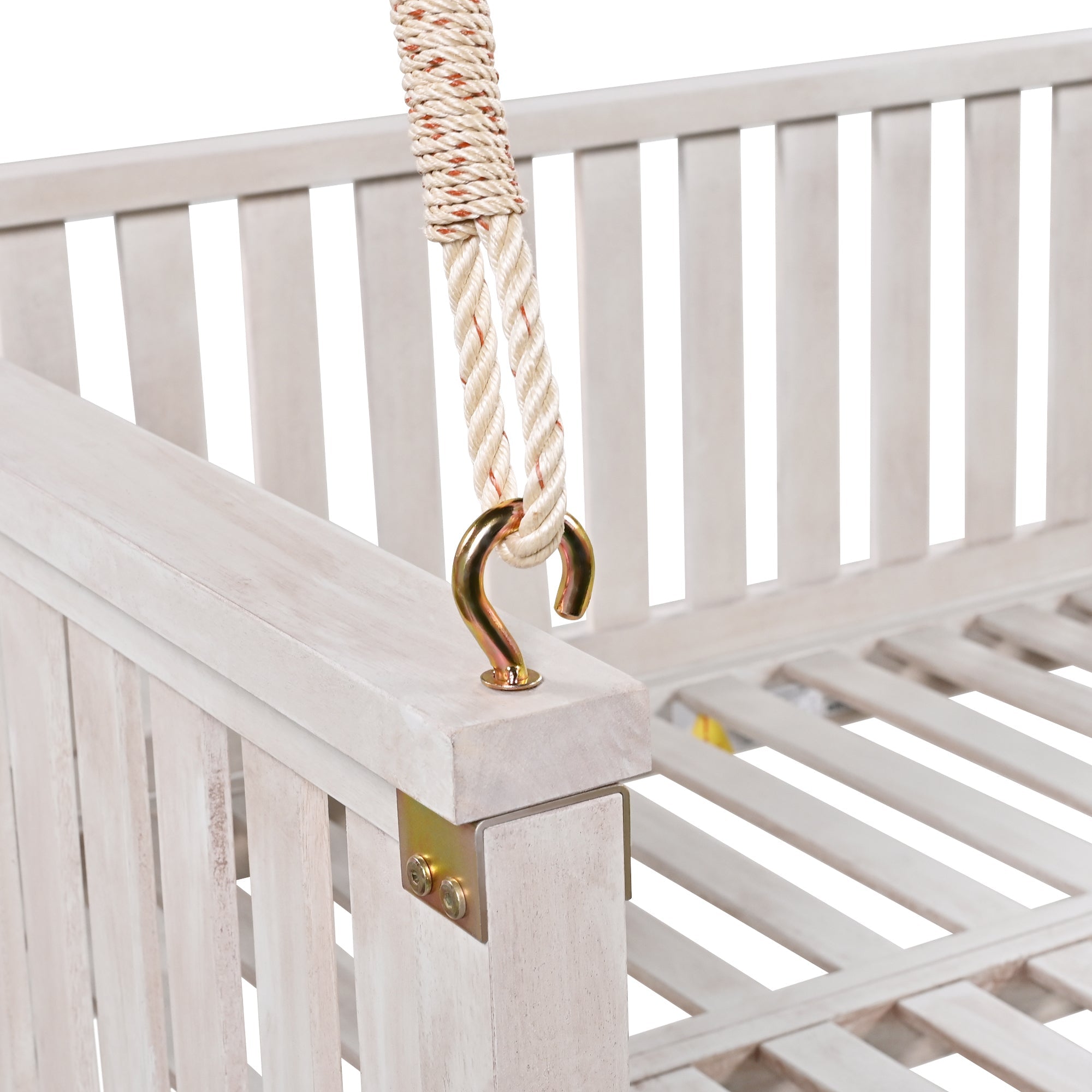 Outdoor Swing Bed Acacia Wood White Twin Size Minimalist 79.1x41.3 In 350 LB