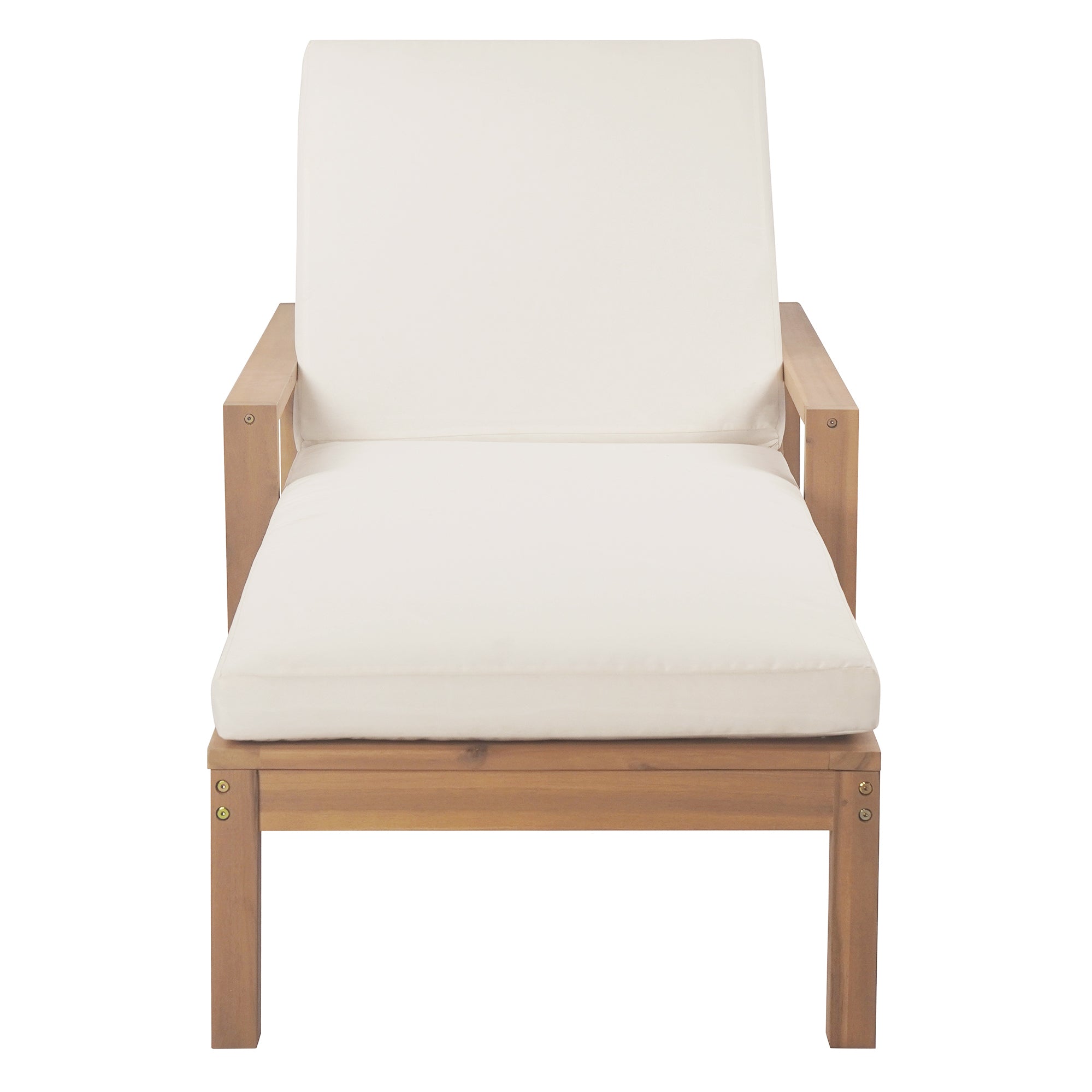 Outdoor Chaise Lounge Acacia Wood Light Teak Beige Cushion 5 Position 2