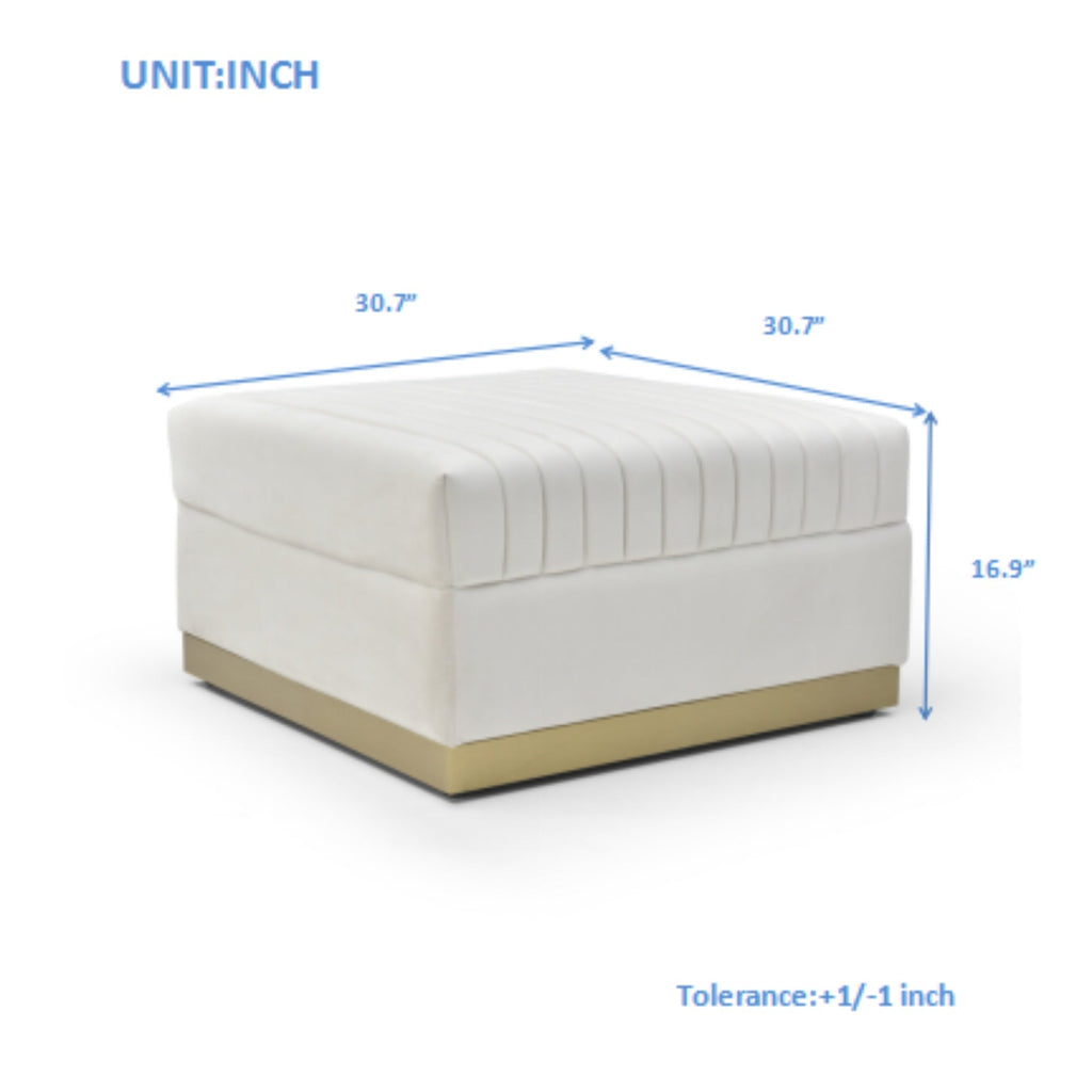 Contemporary Channel Tufted Velvet Big Ottoman Upholstered Foot Rest, Beige