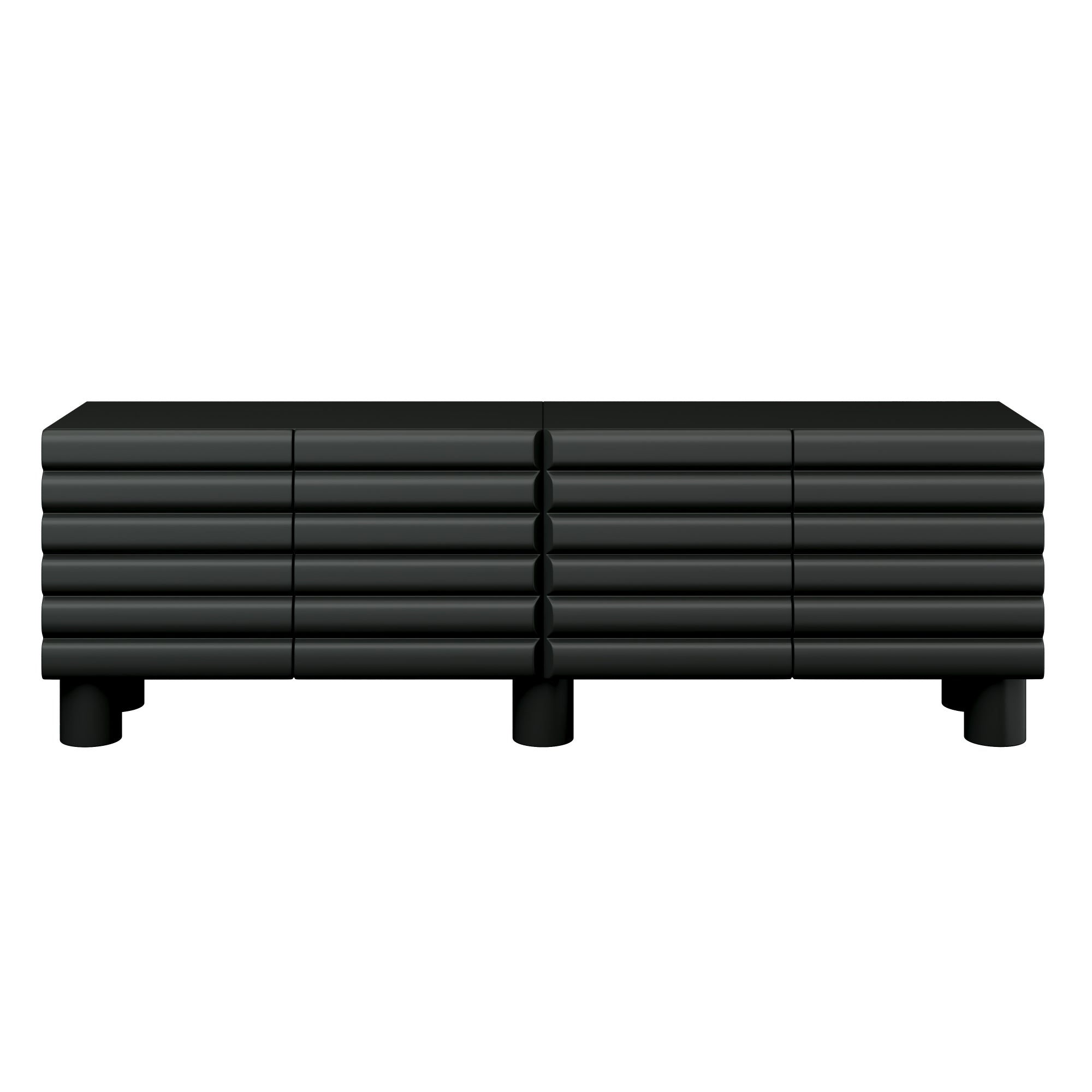 TV Stand Wavy Door Black MDF 4-Cabinet Cylindrical Legs Fits 70 In TV