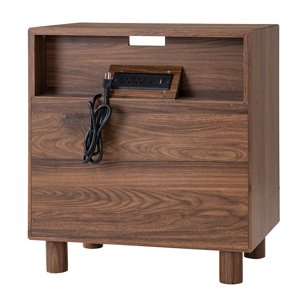 Modern Nightstand with Charging Station, 2 Drawers, Curve Mirror Design, 26 in