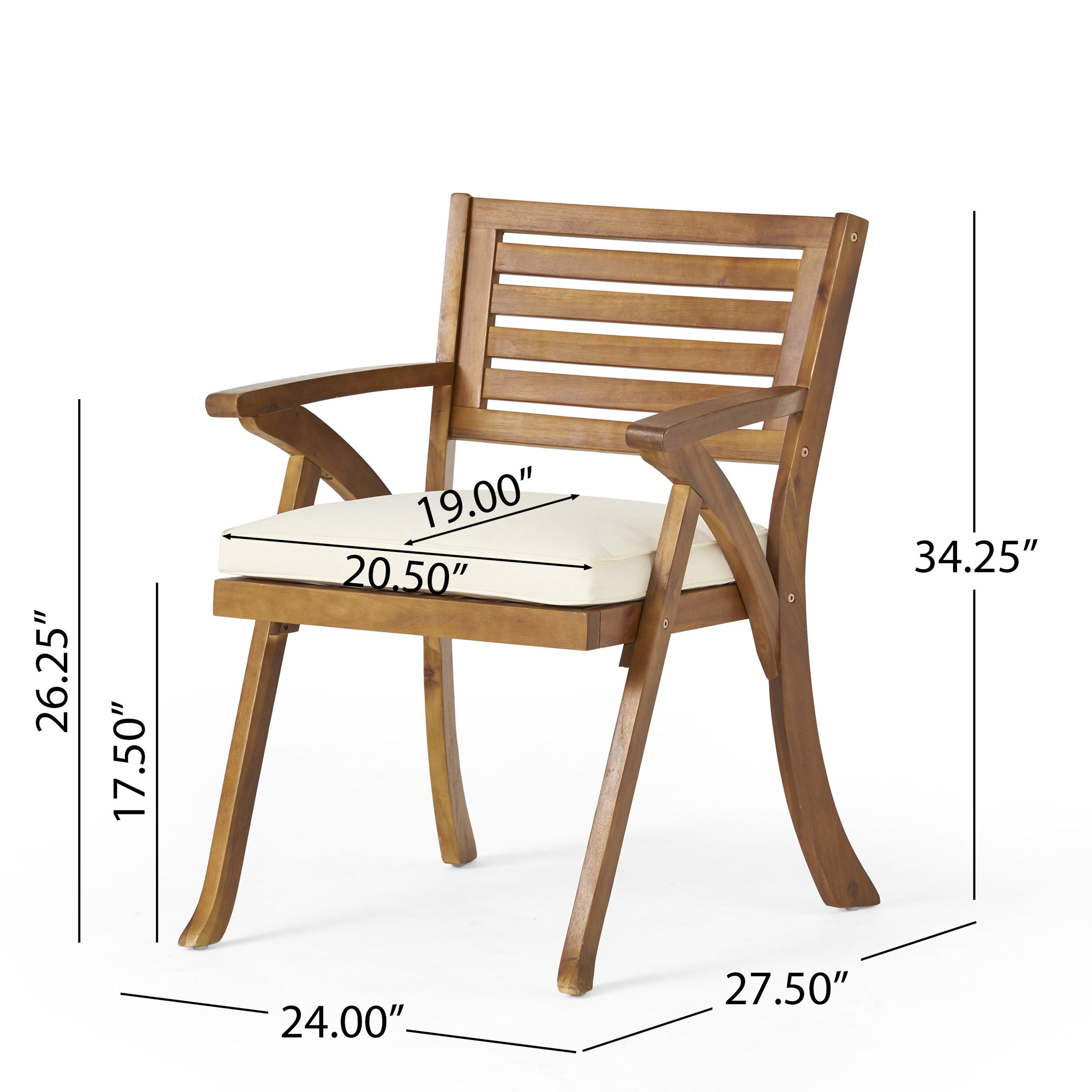 Outdoor Dining Chair Acacia Wood Teak Cream Cushion Set 2 27.5