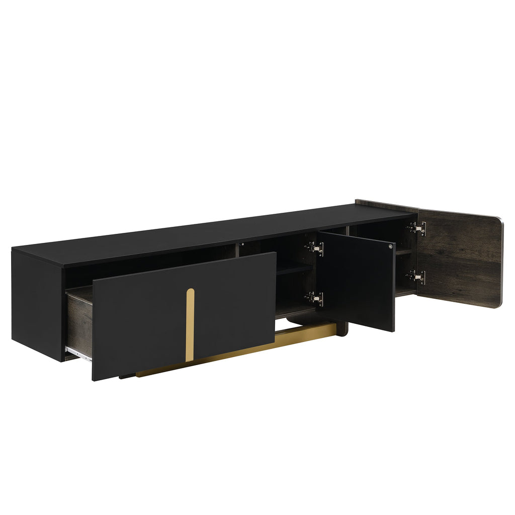 TV Stand and Coffee Table Set 2-Piece White Gold MDF Metal Legs Fits Large TV