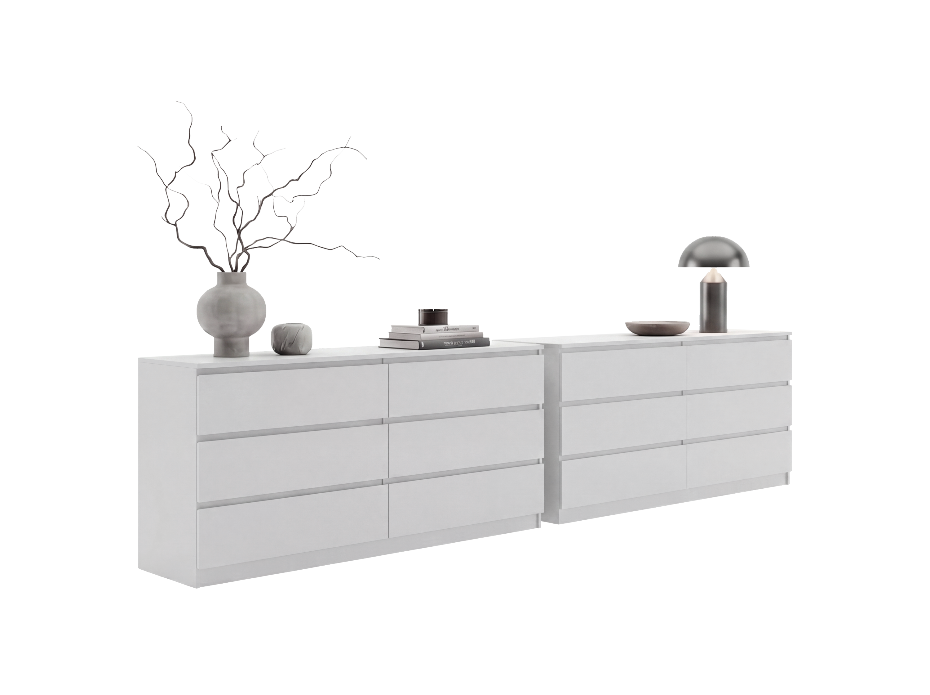 Dresser Minimalist Set of 2 6-Drawer White Particle Board Metal Legs 60.4 In
