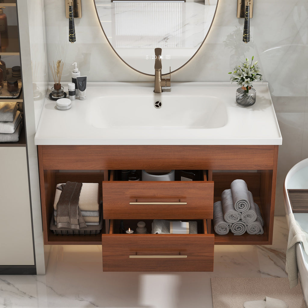 35.4' Mid-Century Floating Bathroom Vanity with Ceramic Undermount Sink