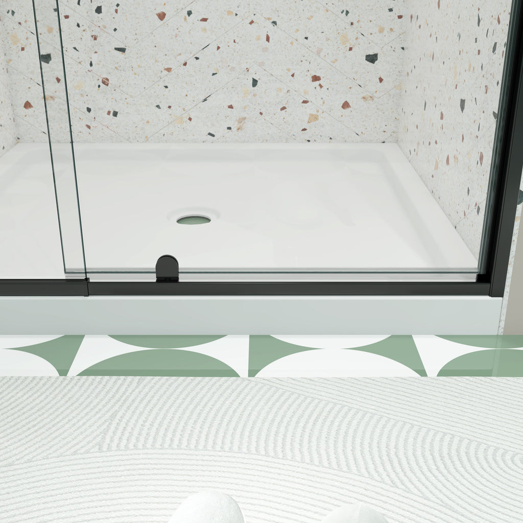 56-60in W x 71in H Pivot Swing Glass Shower Door, Matte Black, 6mm Clear SGCC