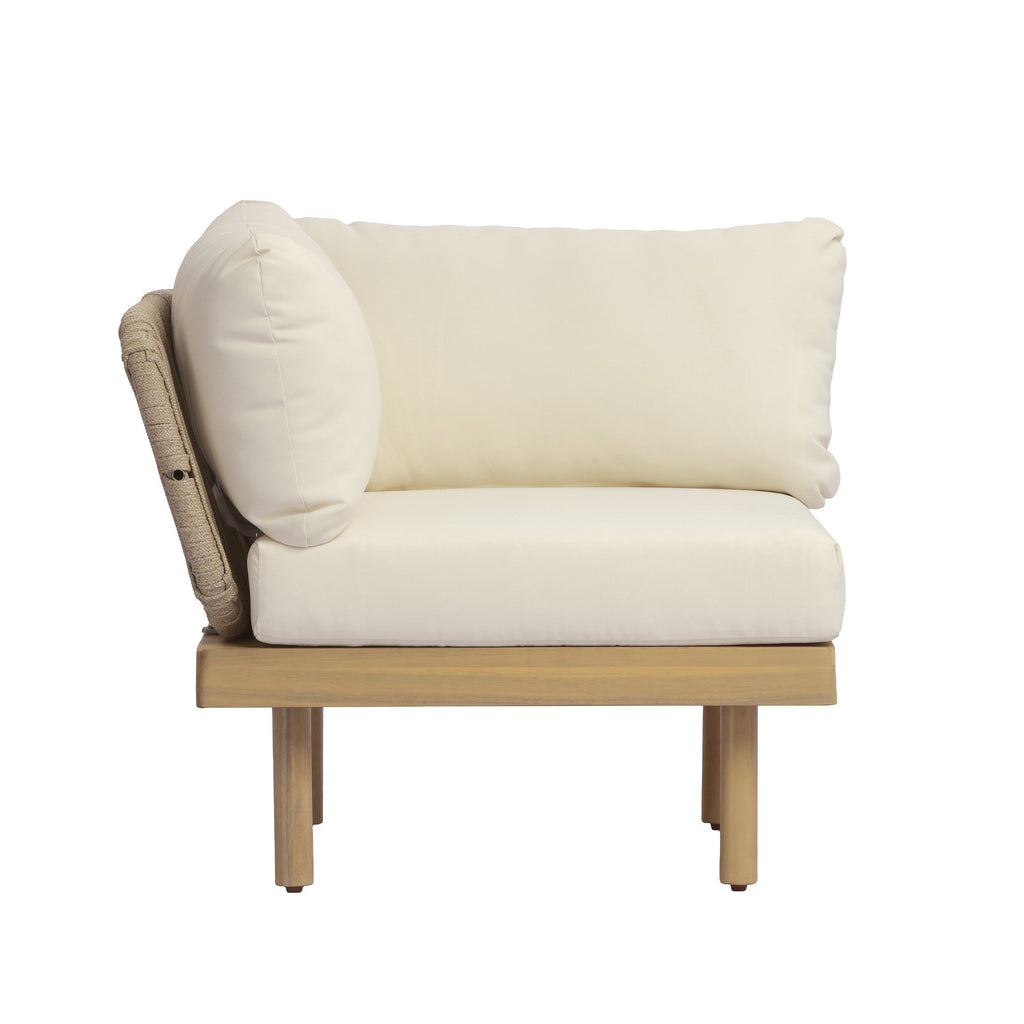 Outdoor Sectional Set Acacia Wood Rope L-Shape Beige 6 Piece