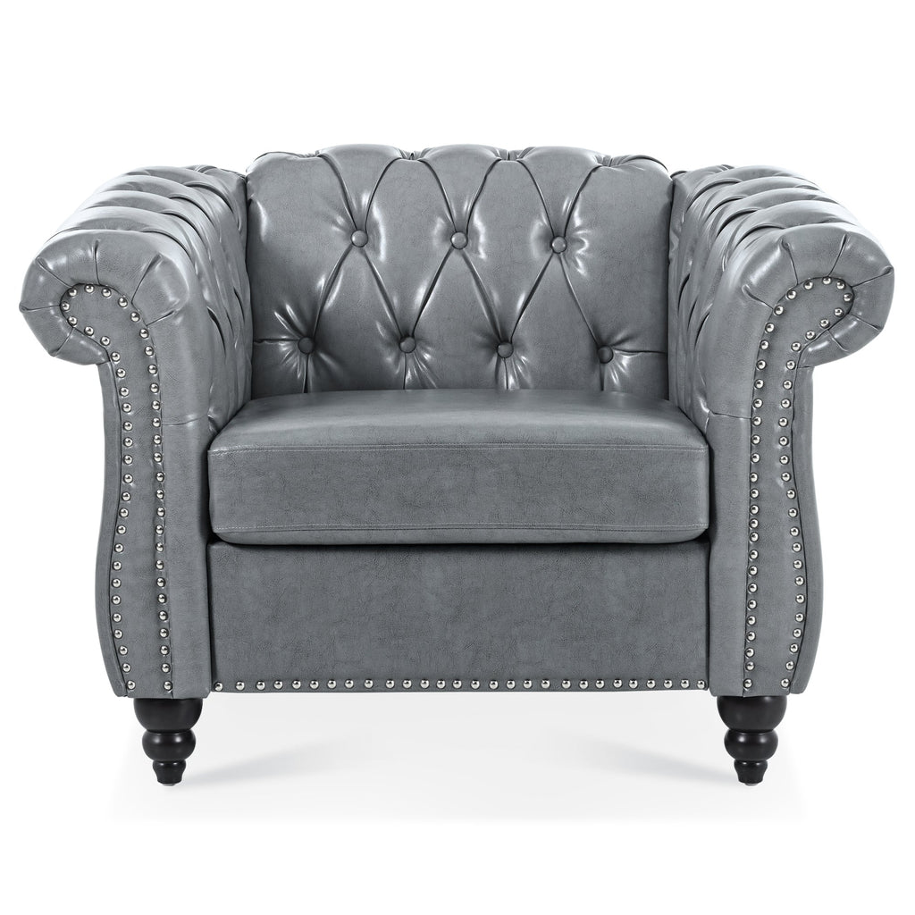 Accent Chair Contemporary PU Leather Gray Birch Legs 39x32x28 In 220 LB