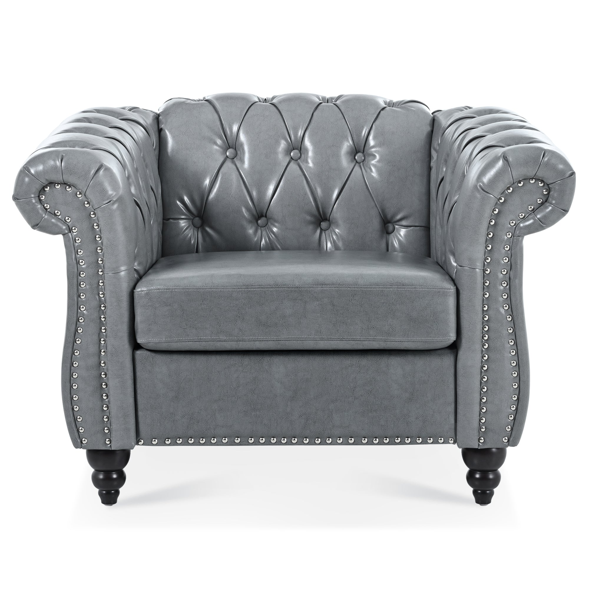 Accent Chair Contemporary PU Leather Gray Birch Legs 39x32x28 In 220 LB
