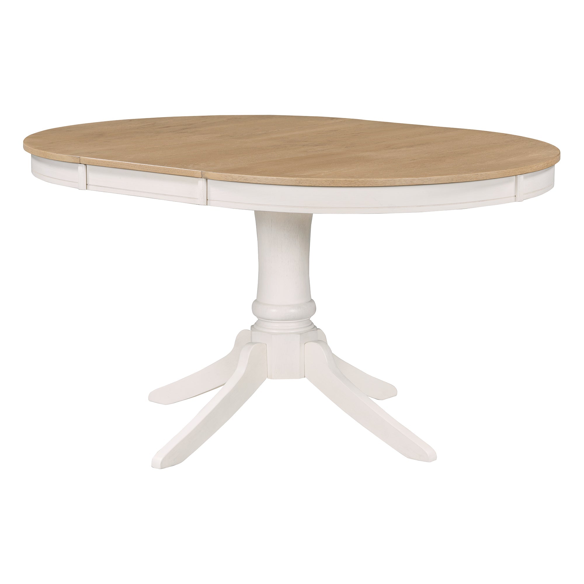 5-Piece Retro Functional Dining Table Set Wood Round Extendable Dining Table