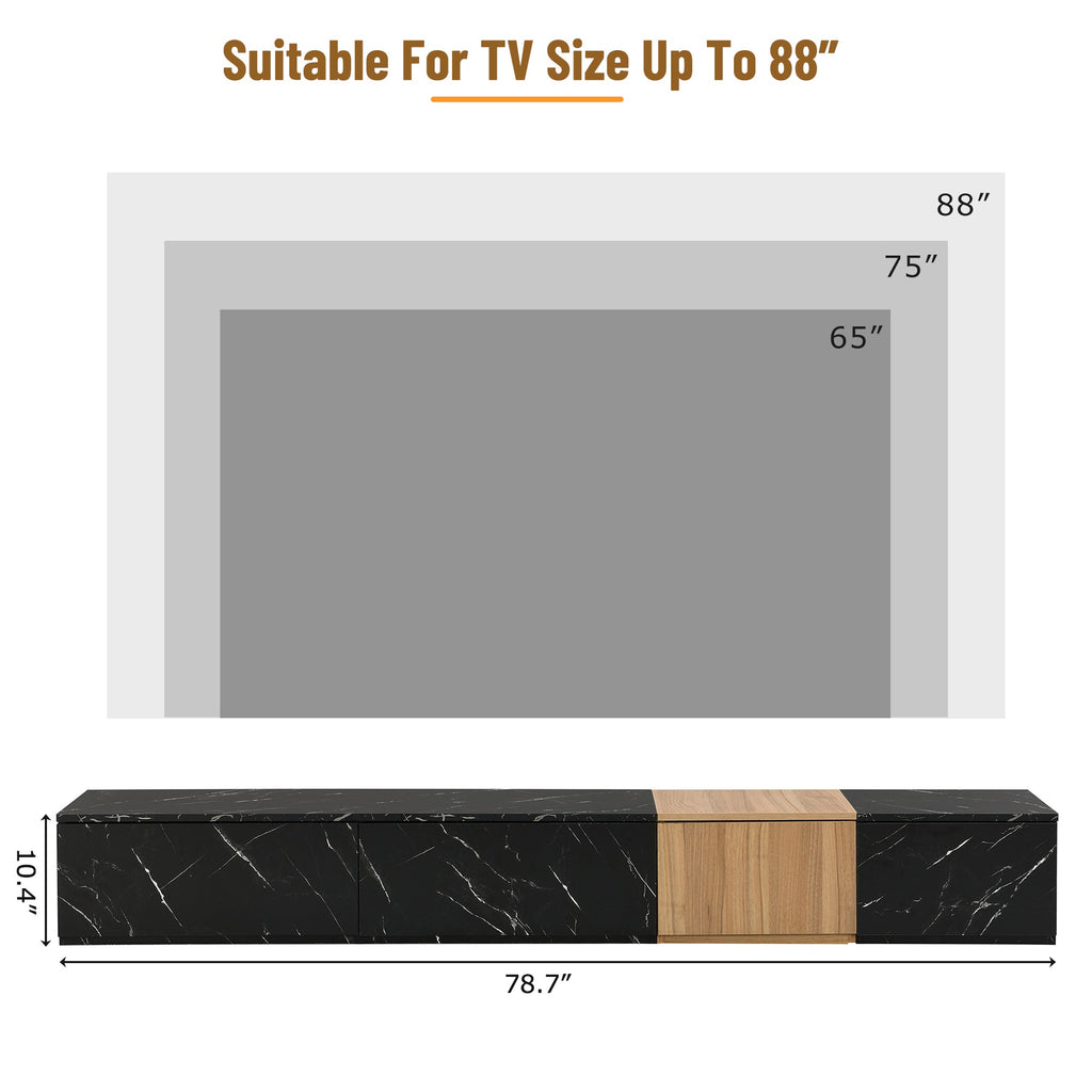 TV Stand Faux Marble Walnut Particle Board 4-Drawer Fits 88 In TV 78.7 In