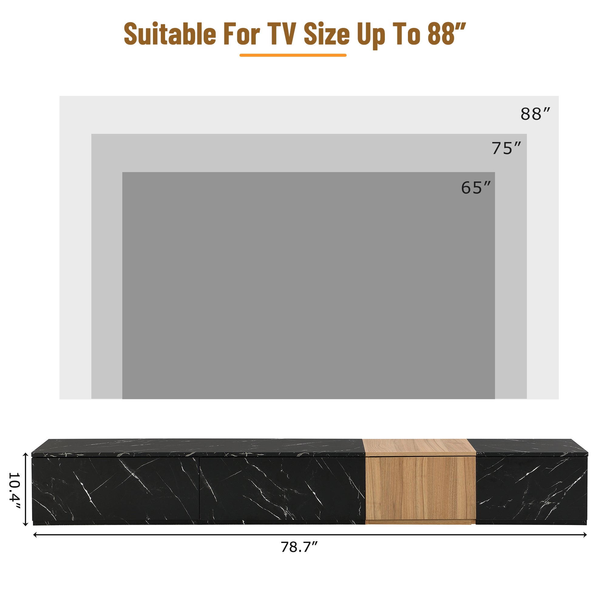 TV Stand Faux Marble Walnut Particle Board 4-Drawer Fits 88 In TV 78.7 In