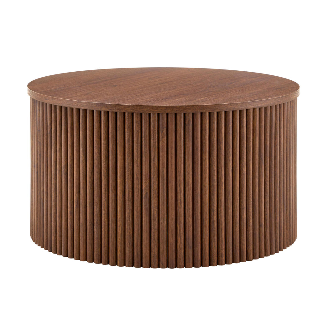 2-Piece Nesting Coffee Table Set, Roman Column MDF Round, Built-in Storage