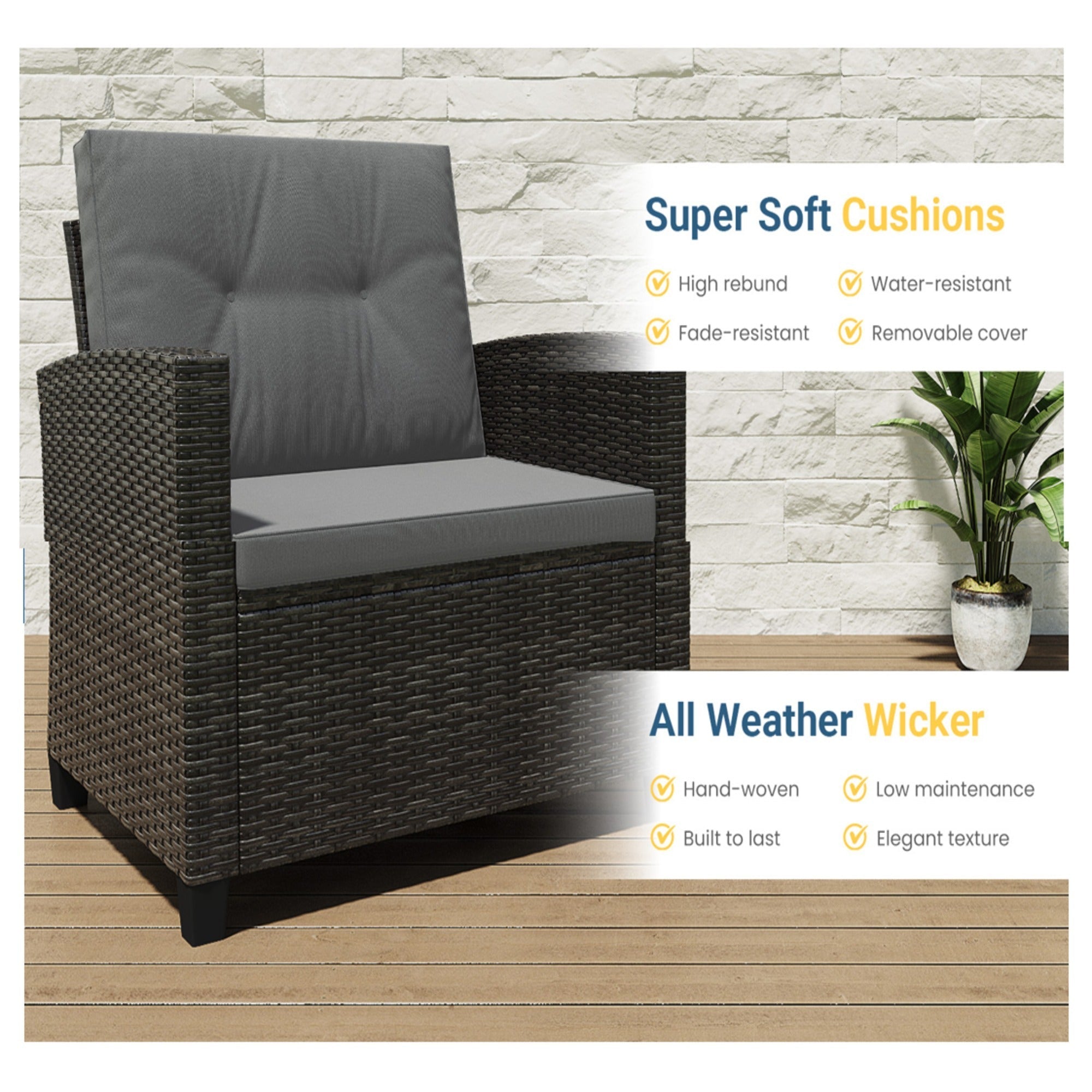 Outdoor Patio Set PE Rattan Gray 4 Piece Loveseat Chairs Acacia Table