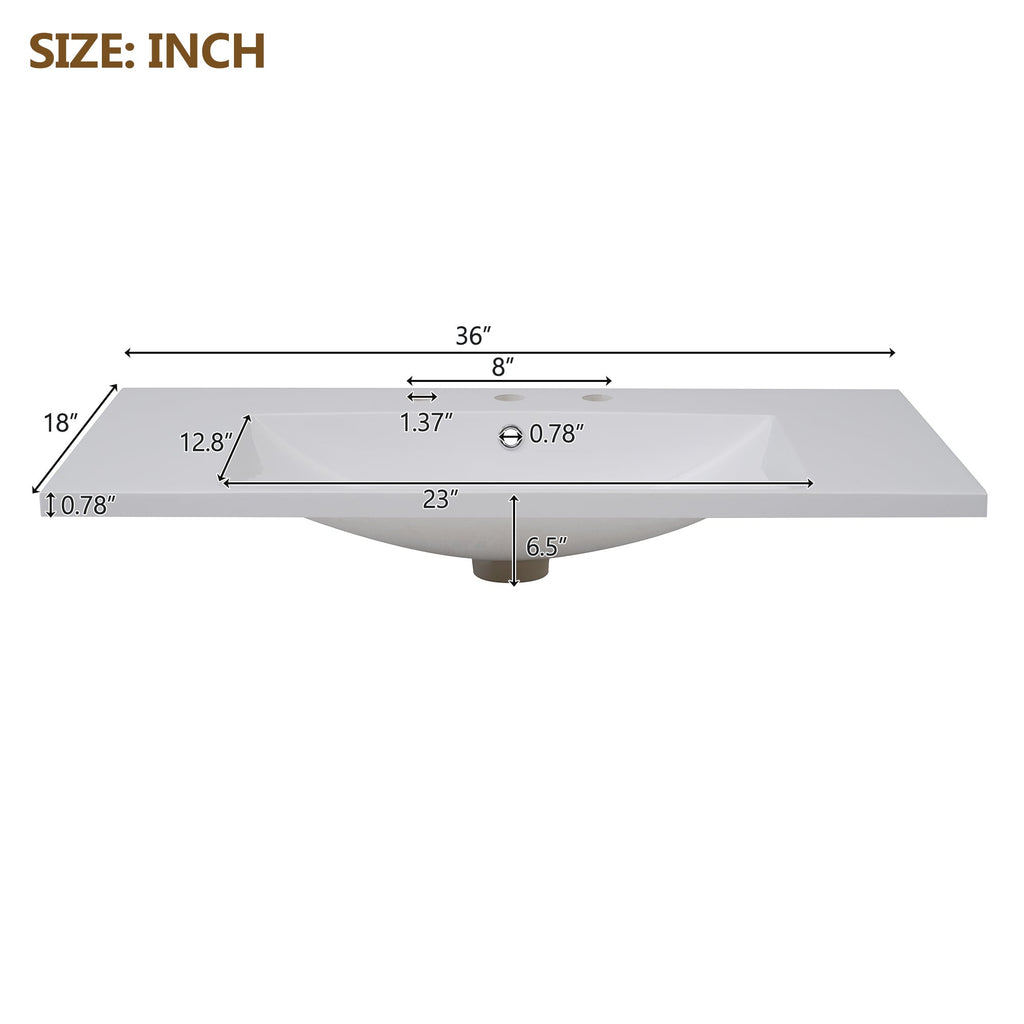 36'' Wall Mounted Bathroom Vanity with Resin Sink and 2 Drawers