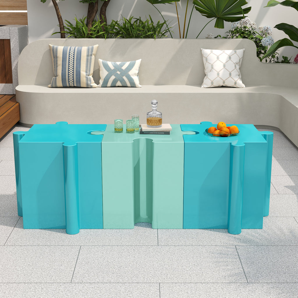 Puzzle Art Side Table Modular Convex Edge MGO Table Indoor and Outdoor Light Blue