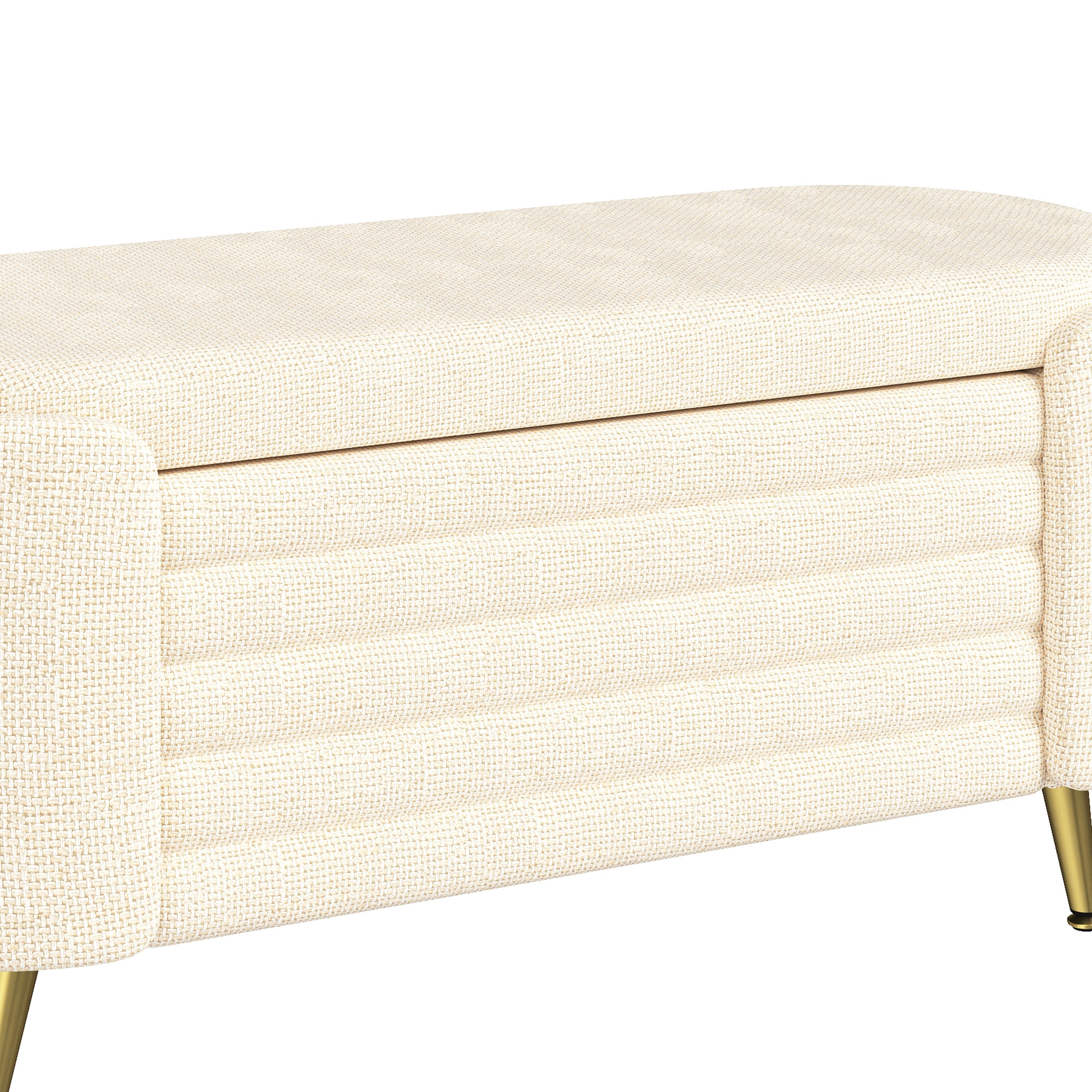 Storage Ottoman Oval Chenille Beige Metal Legs Hidden Storage 44.9x18x18 In