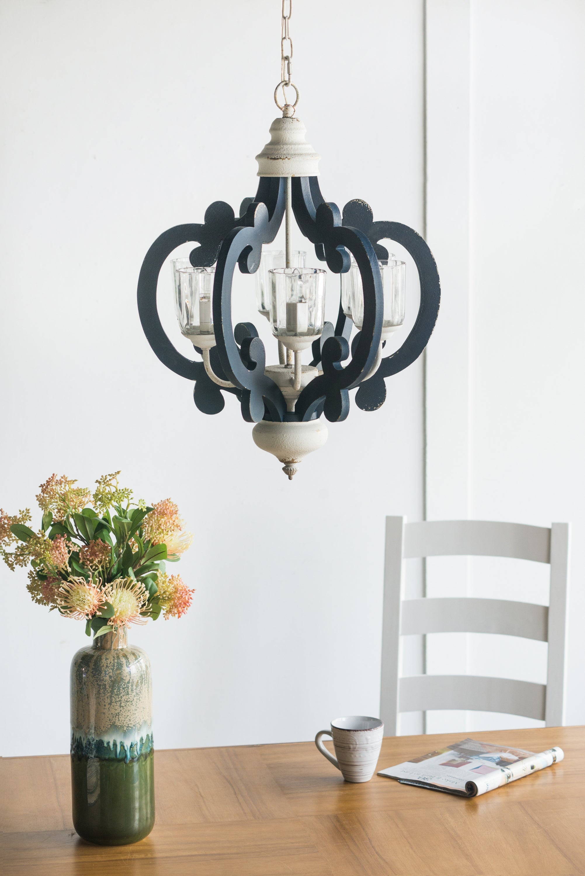 Wood Chandelier 6-Light Farmhouse Natural Wood Pendant Kitchen Dining