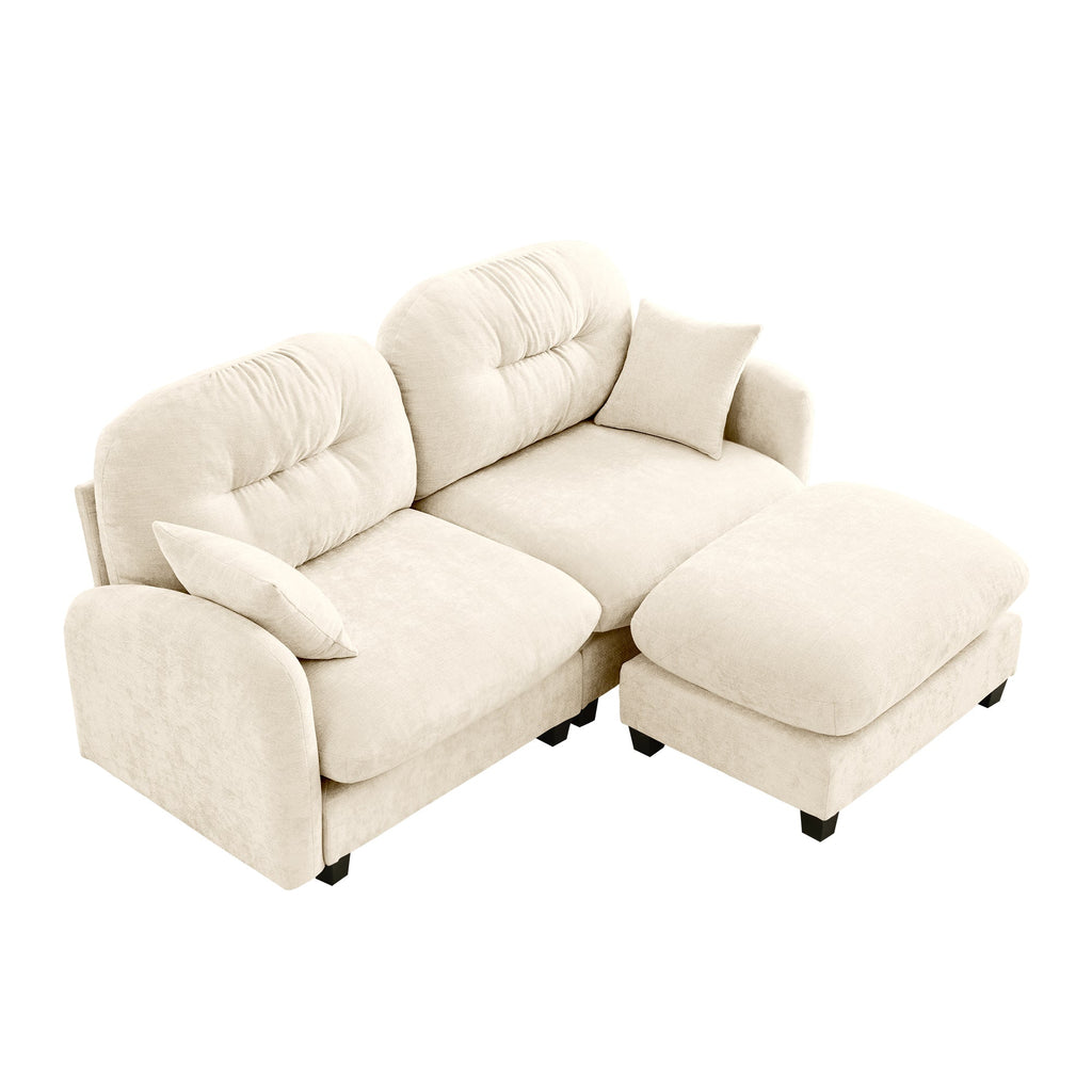 Sectional Sofa L-Shape Modular Chenille Beige Cloud Style with Ottoman