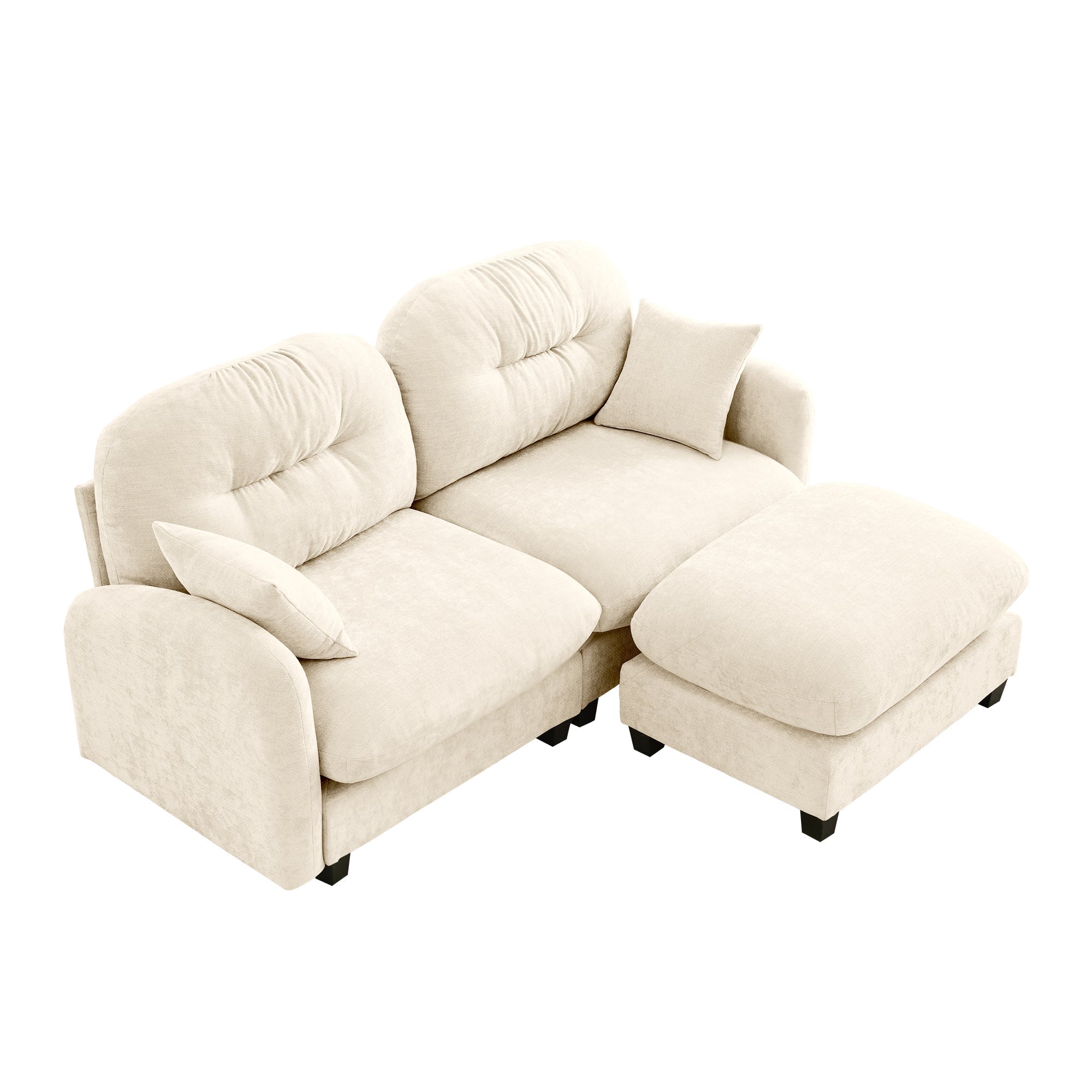 Sectional Sofa L-Shape Modular Chenille Beige Cloud Style with Ottoman