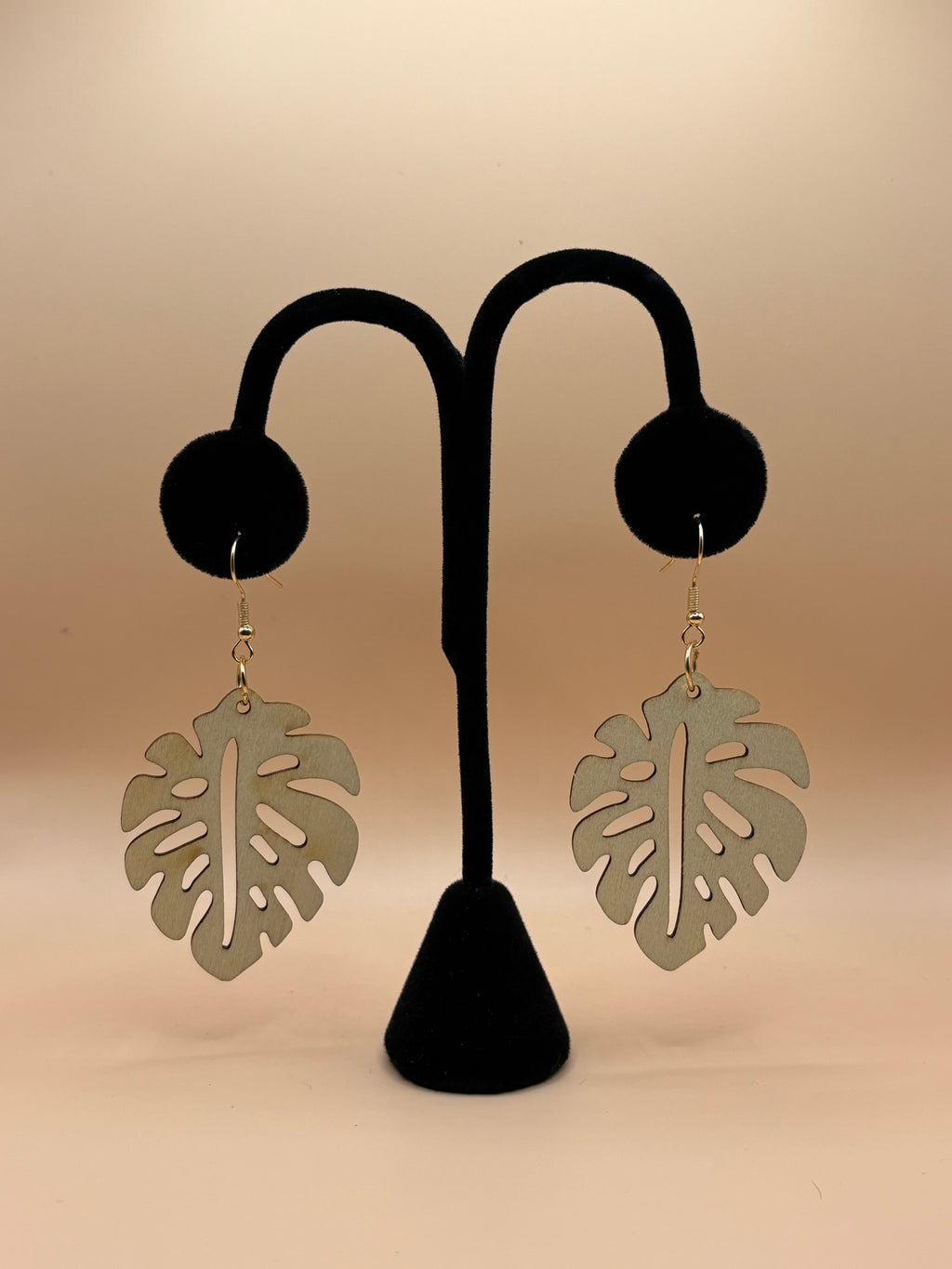 Monstera Wood Earrings- Natural Brown