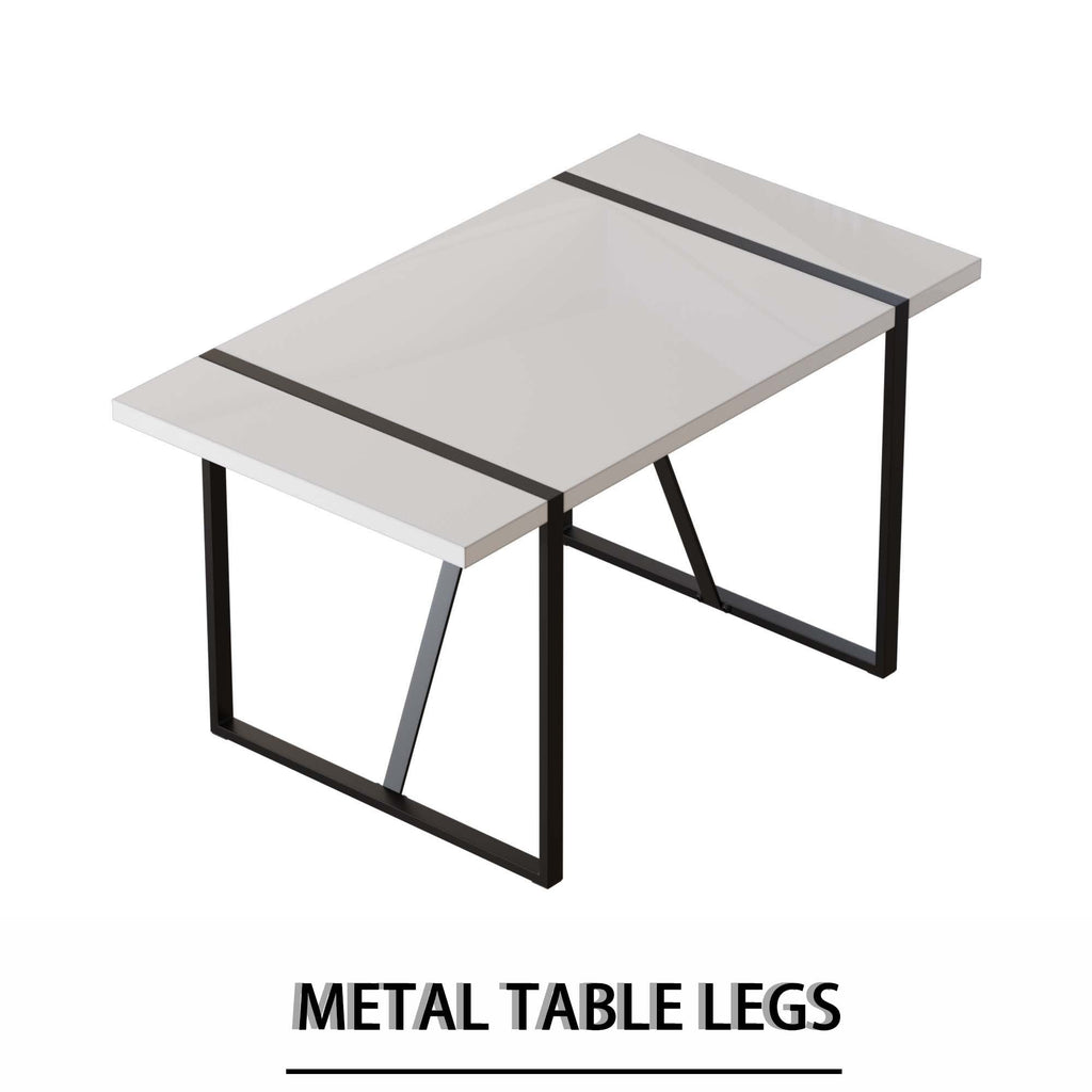 55 '4-person modern MDF dining table set, kitchen black metal leg dining table