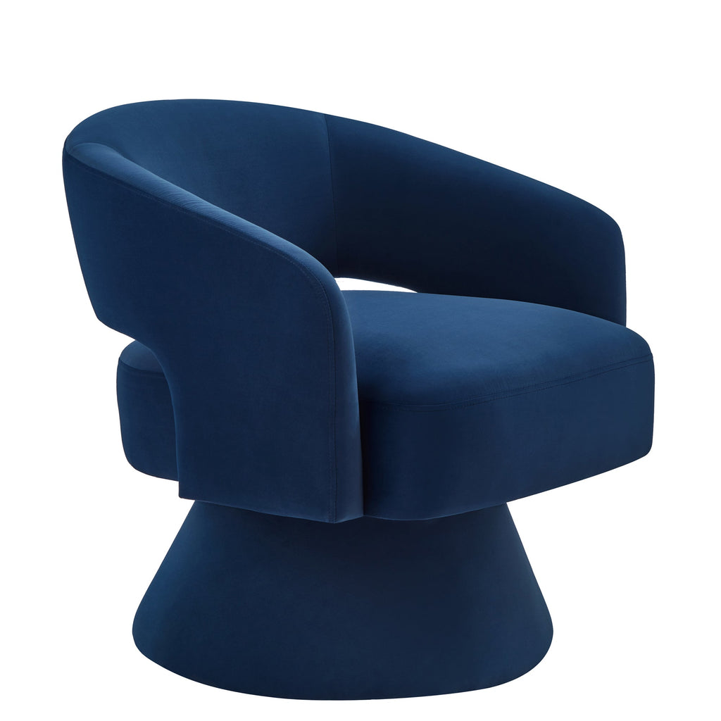 Accent Chair Swivel Barrel Velvet Navy Open Back 360 Degree 28x28x30 In