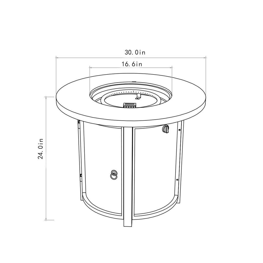 30 Inch Round Propane Gas Fire Pit Table 50000 BTU, Black