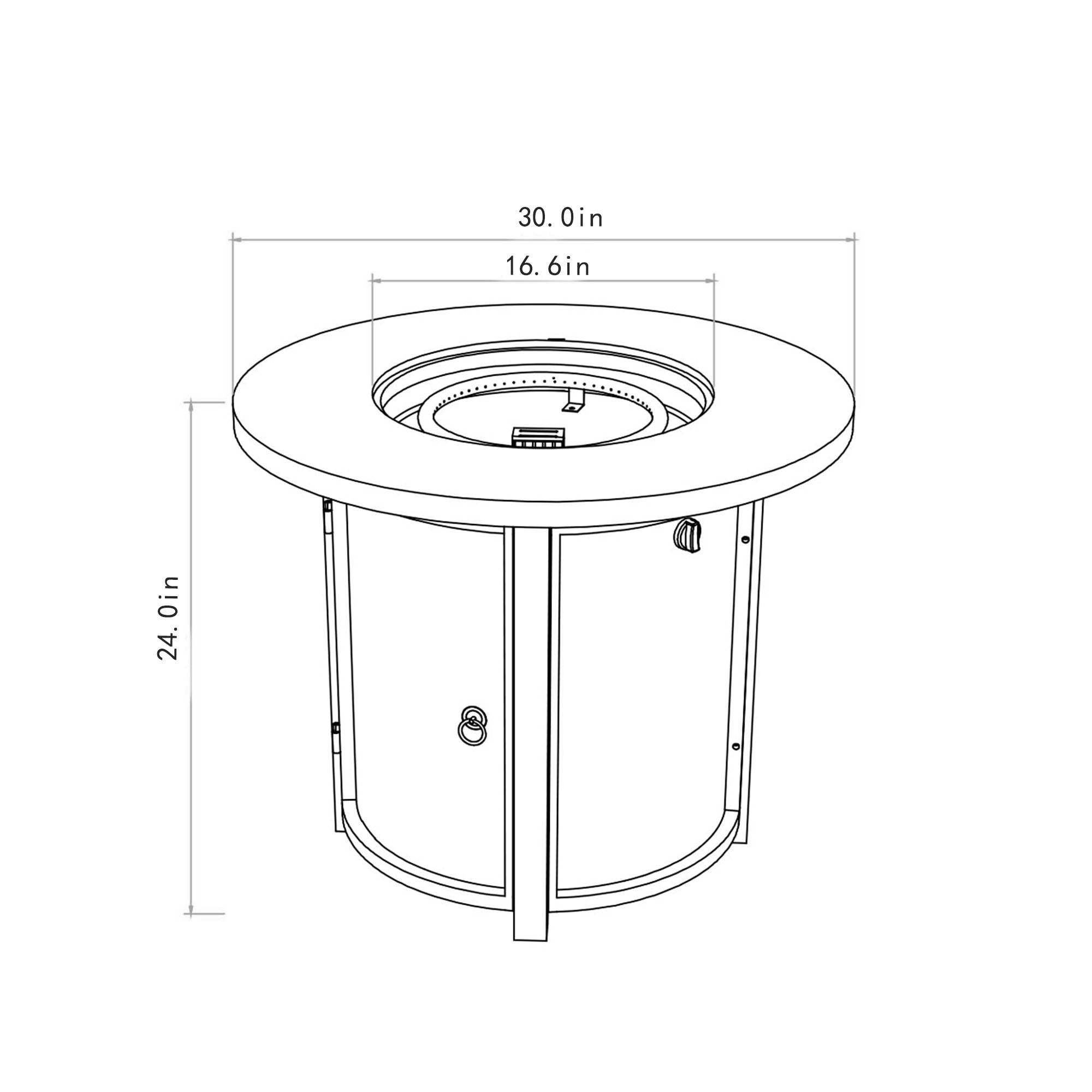 30 Inch Round Propane Gas Fire Pit Table 50000 BTU, Black