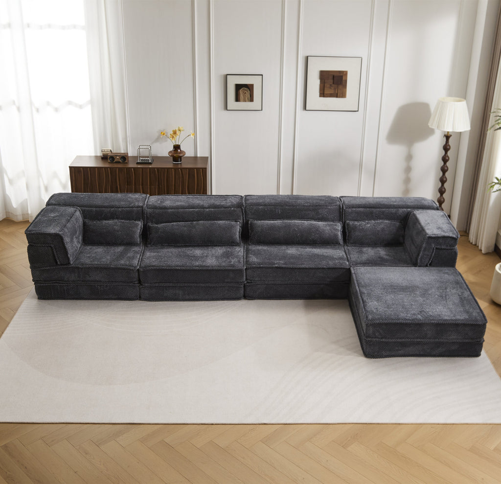 Sectional Sofa Modular Circle Fleece Dark Gray 4 Seat Ottoman 157 In