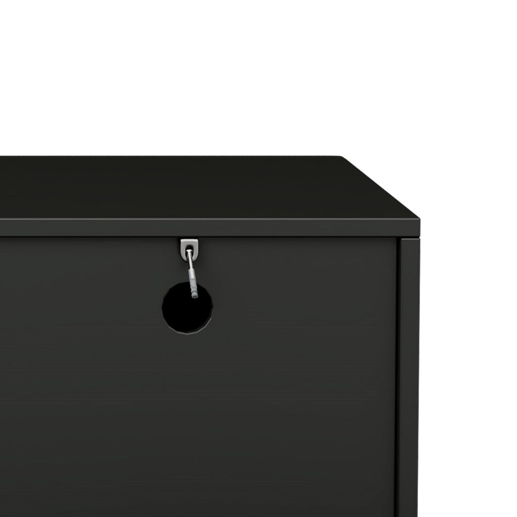 TV Stand Wavy Door Black MDF 4-Cabinet Cylindrical Legs Fits 70 In TV