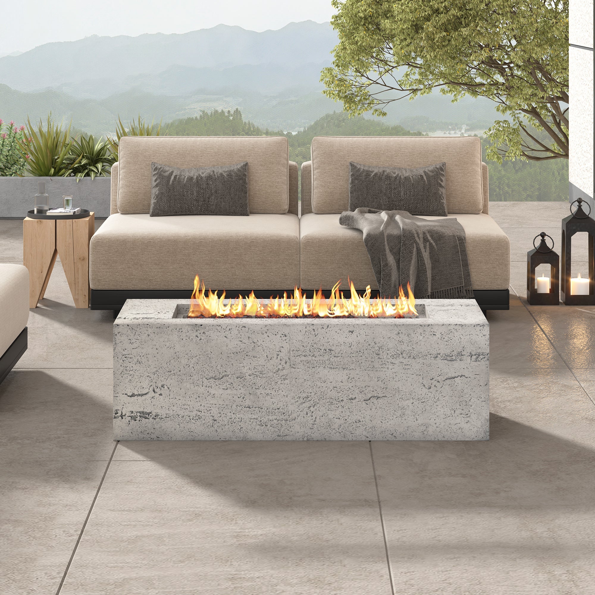 Propane Fire Pit Rectangular 40000 BTU 41.9" with Side Table Cover