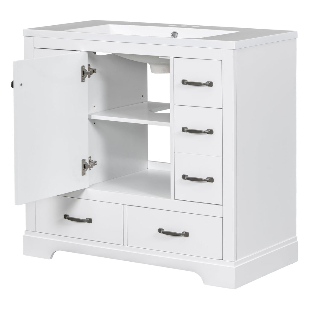 36' Bathroom Vanity with Sink Combo, Six Drawers, Multi-Functional Drawer Div...