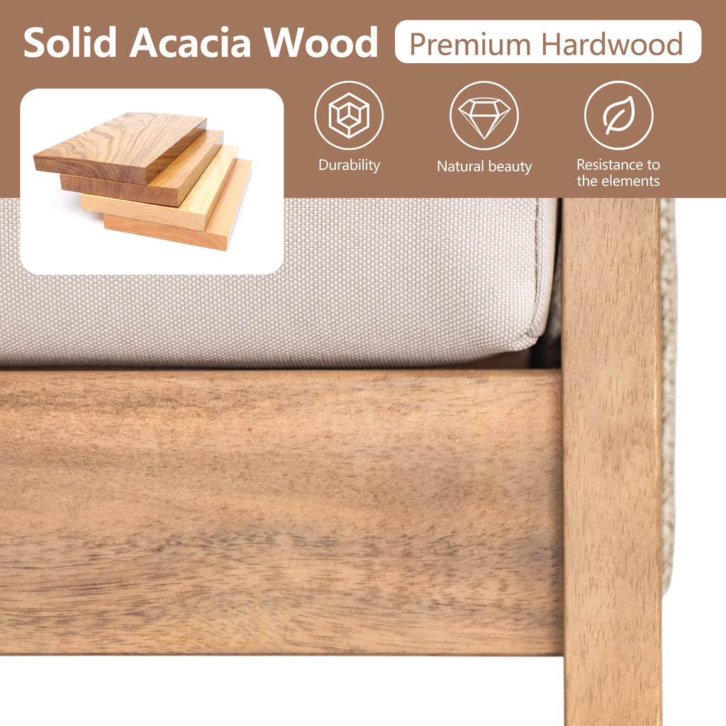 Outdoor Conversation Set 4 Piece Acacia Wood Rope