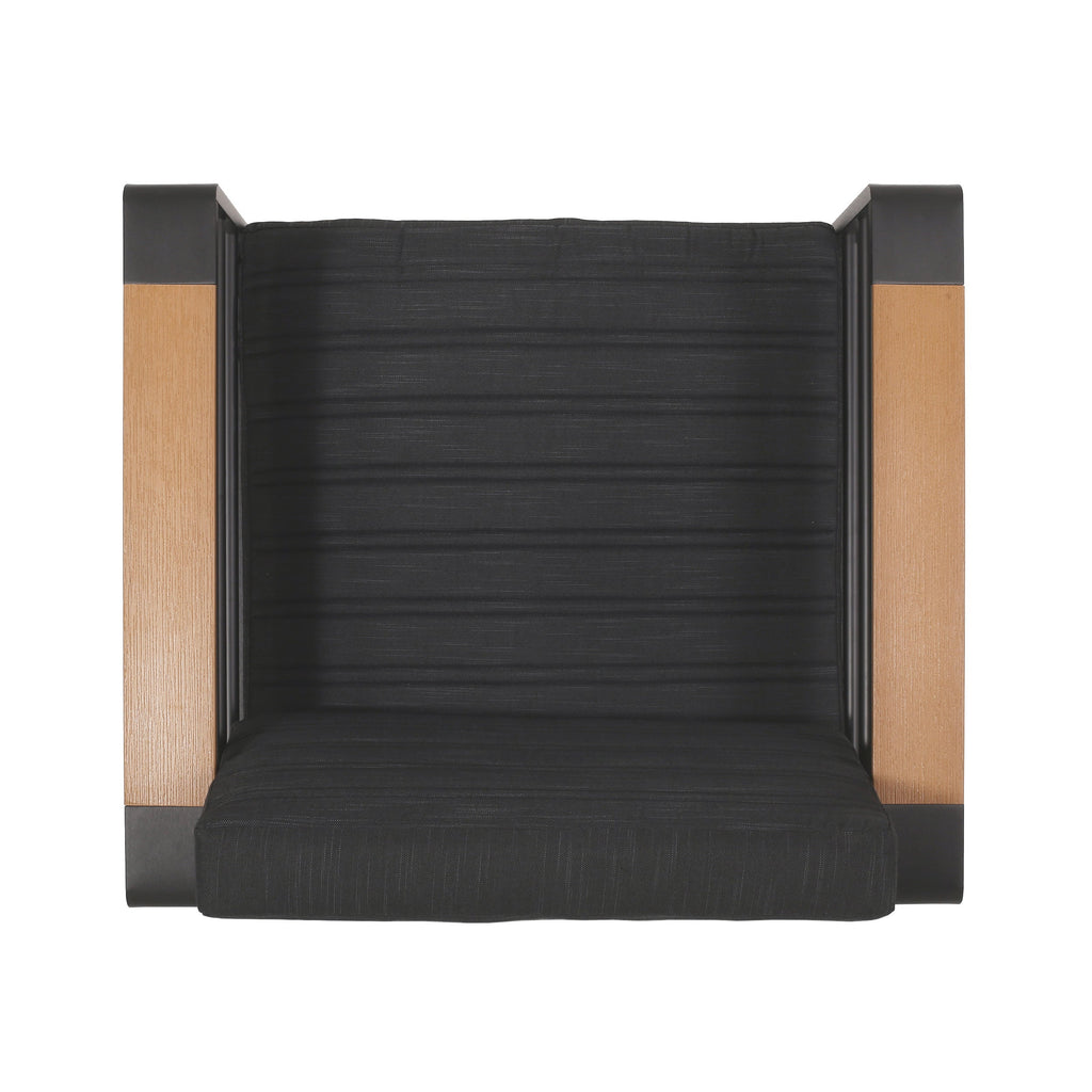 Outdoor Club Chair Aluminum Black Slat Design Water-Resistant 32x27.5x24.75 In