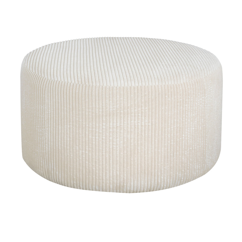 Upholstered Round Ottoman, Beige, Corduroy
